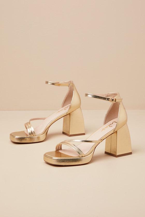 Antinea Gold Metallic Platform Ankle Strap High Heel Sandals Product Image