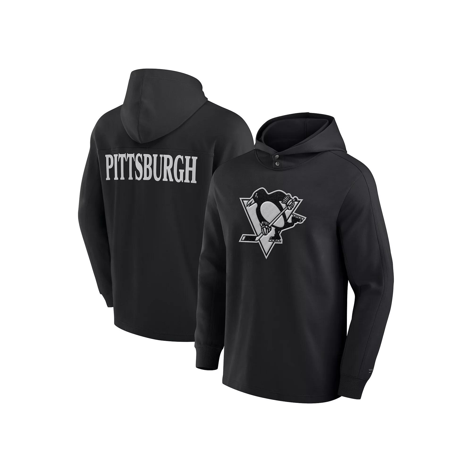 Men's Fanatics Black Pittsburgh Penguins Elements Blaze Tri-Blend Long Sleeve Hoodie T-Shirt,  Product Image