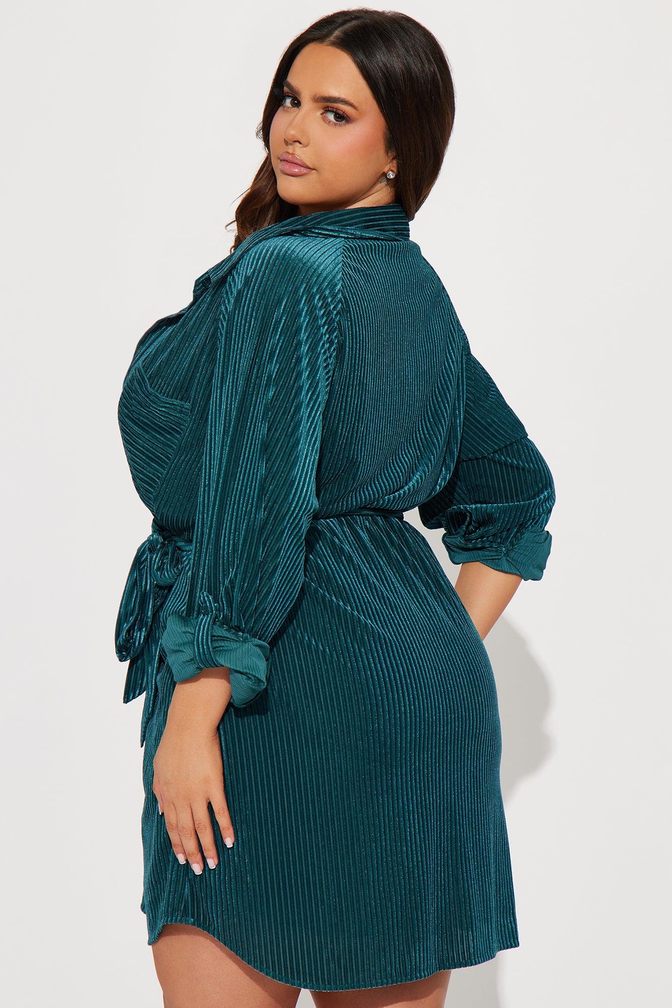 Jenni Velvet Mini Shirt Dress - Hunter Product Image