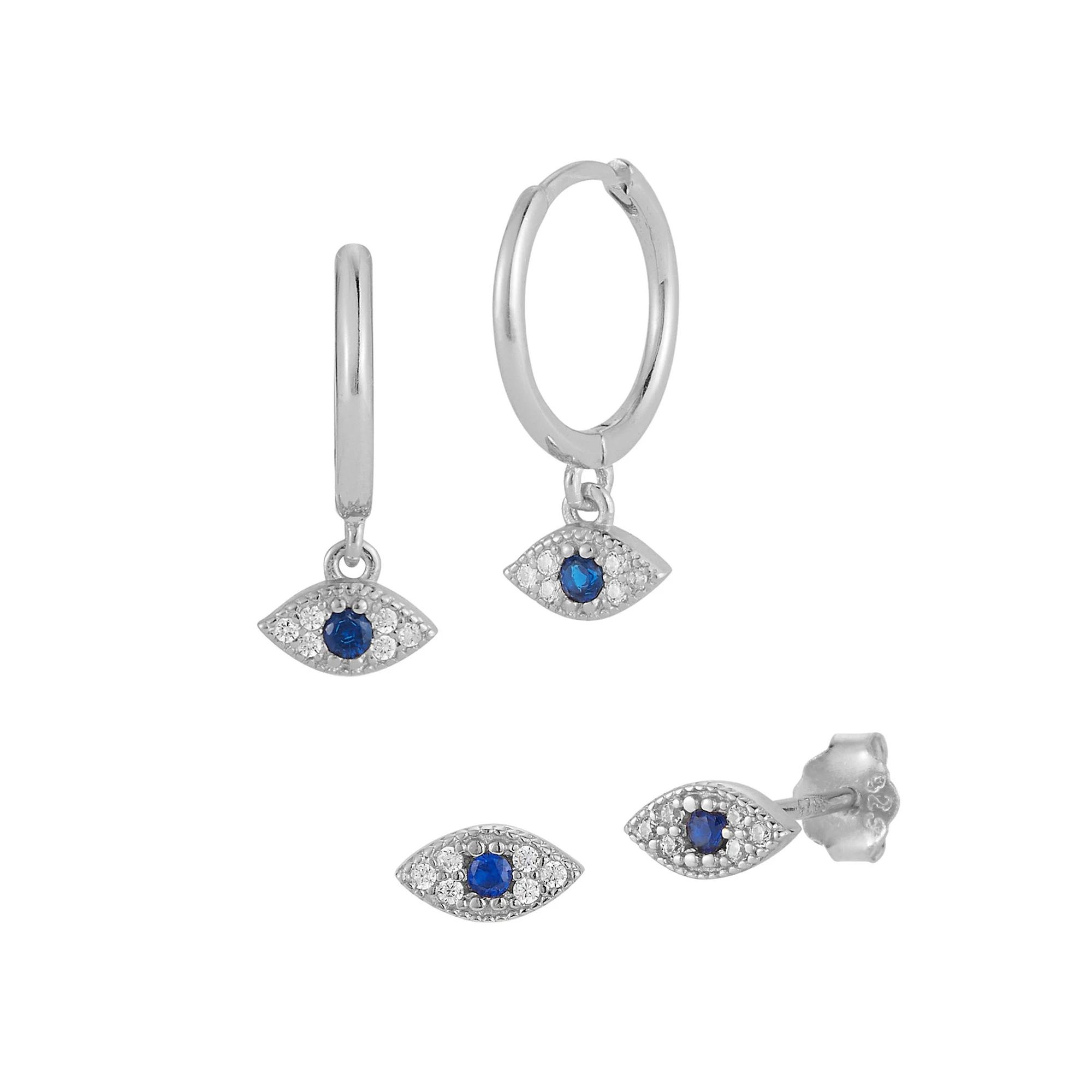 Sunkissed Sterling Cubic Zirconia Evil Eye Earring Set, Women's, Silver Tone Product Image