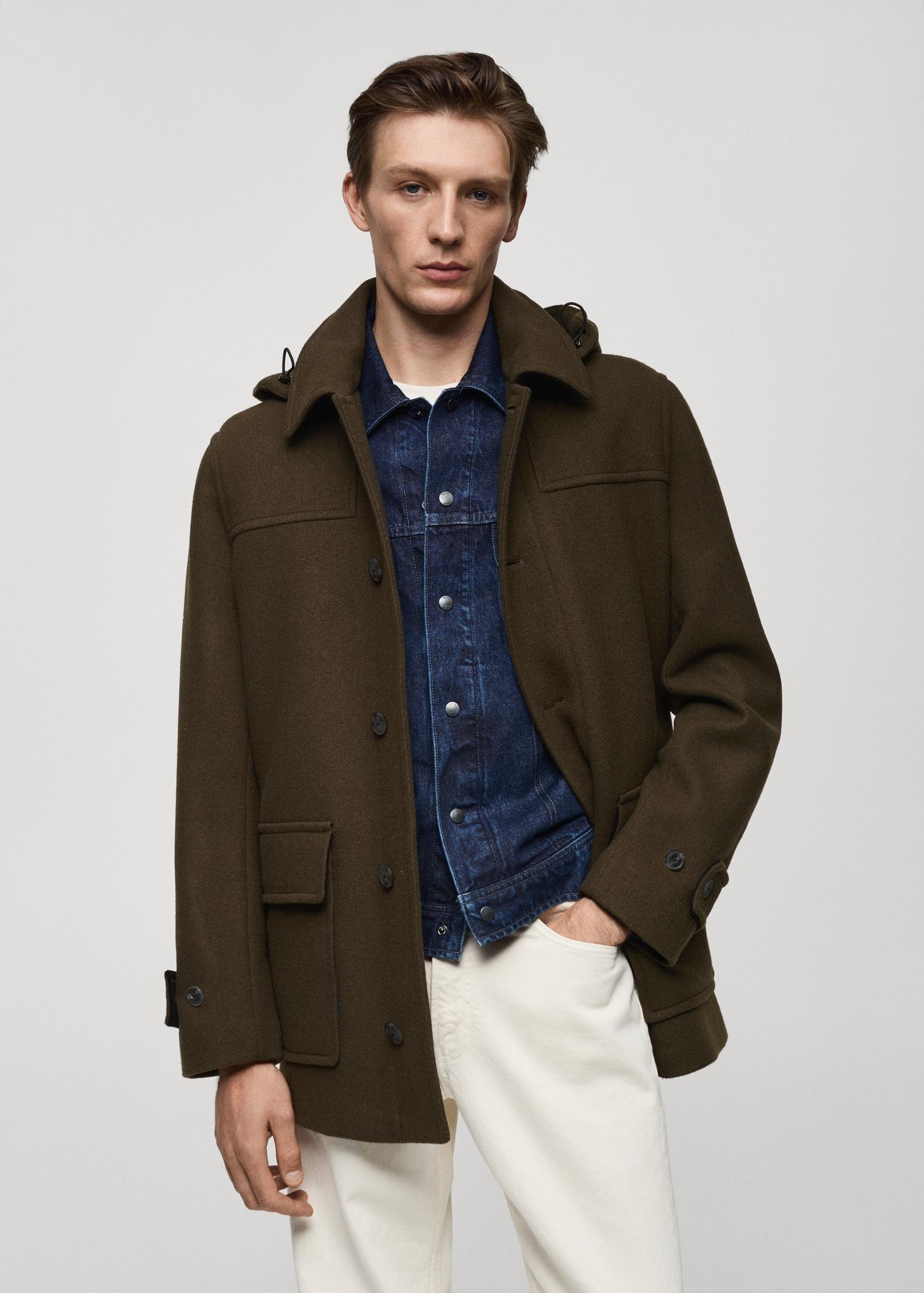 Detachable hood wool coat - Men | MANGO USA Product Image