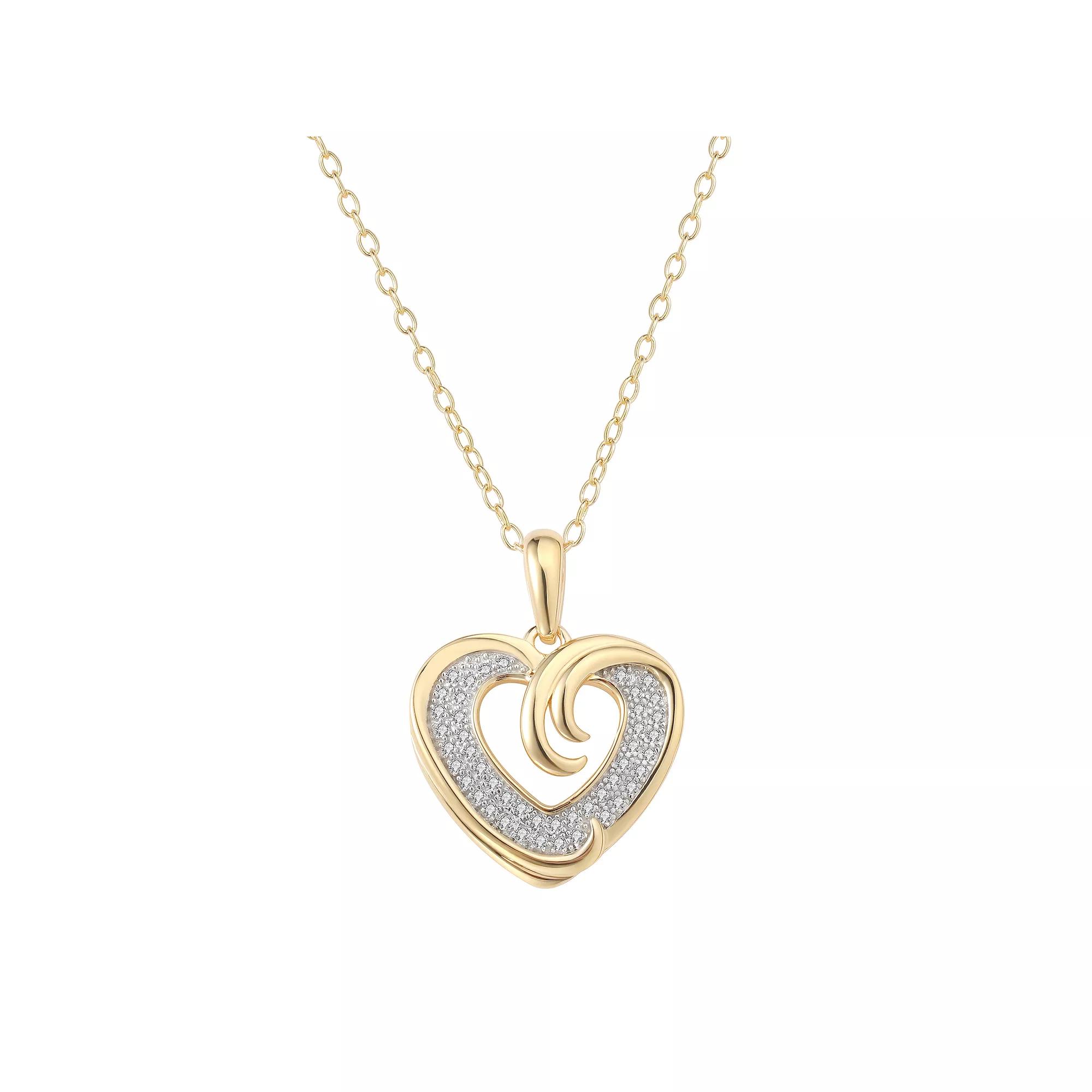 14k Gold Plated Sterling Silver 1/8 Carat T.W. Diamond Heart Pendant Necklace, Women's, Size: 18", Two Tone Product Image