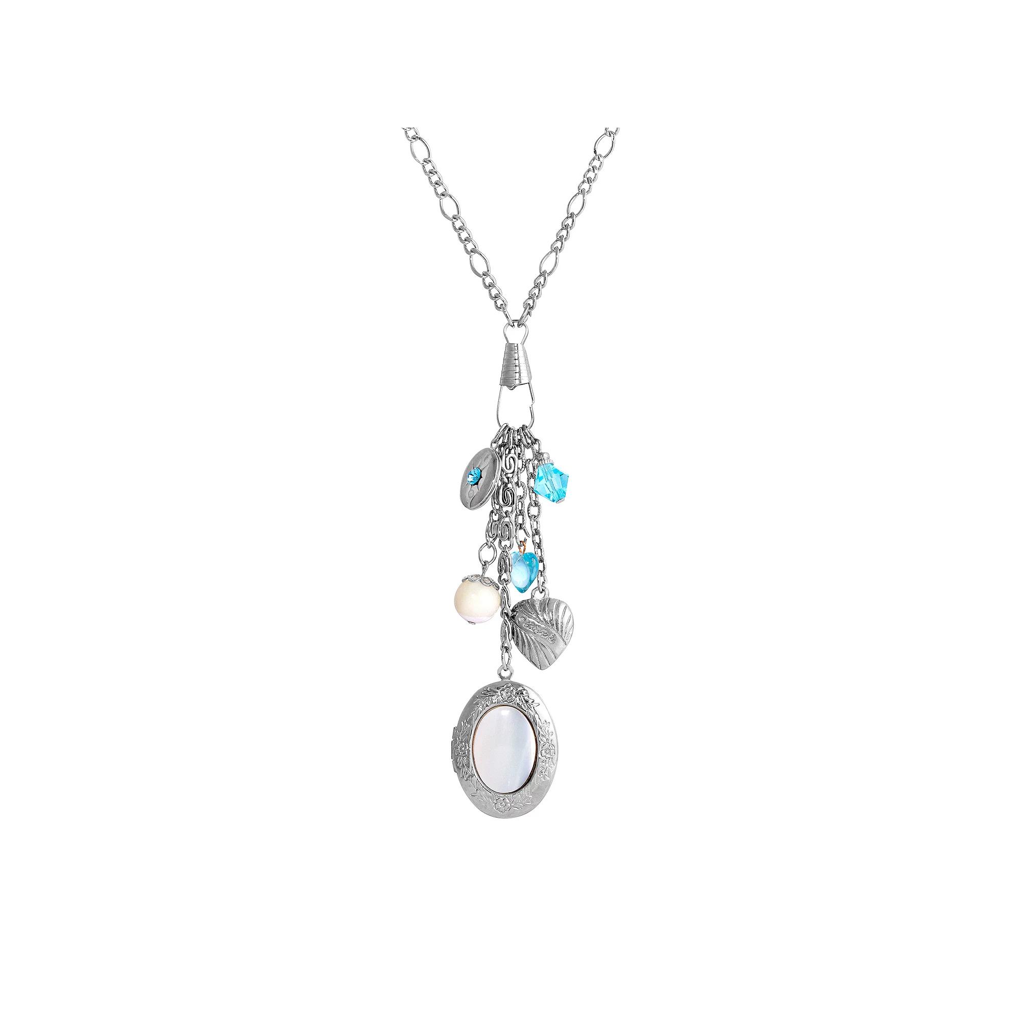 1928 Silver Tone Charm Necklace, Womens, White Product Image