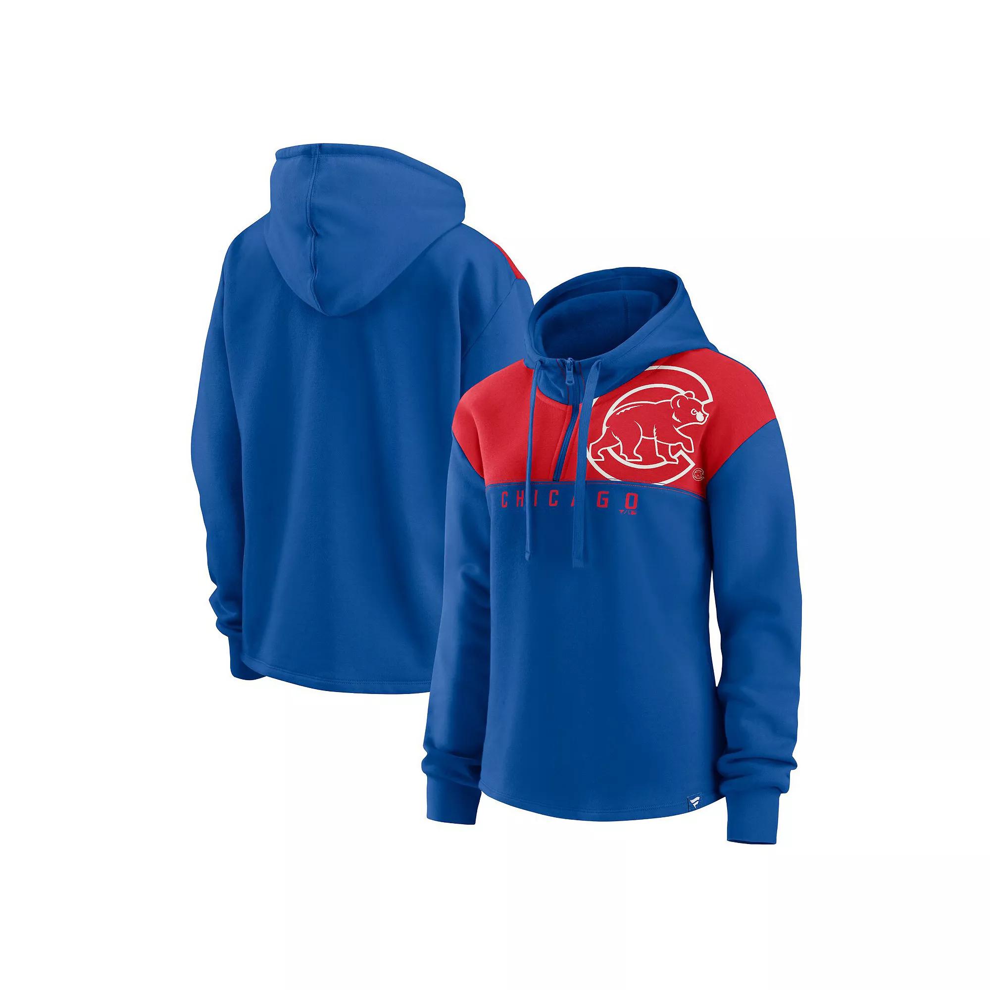 Women's Fanatics Branded Royal Chicago Cubs Iconic Overslide Color-Block Quarter-Zip Hoodie,  Product Image