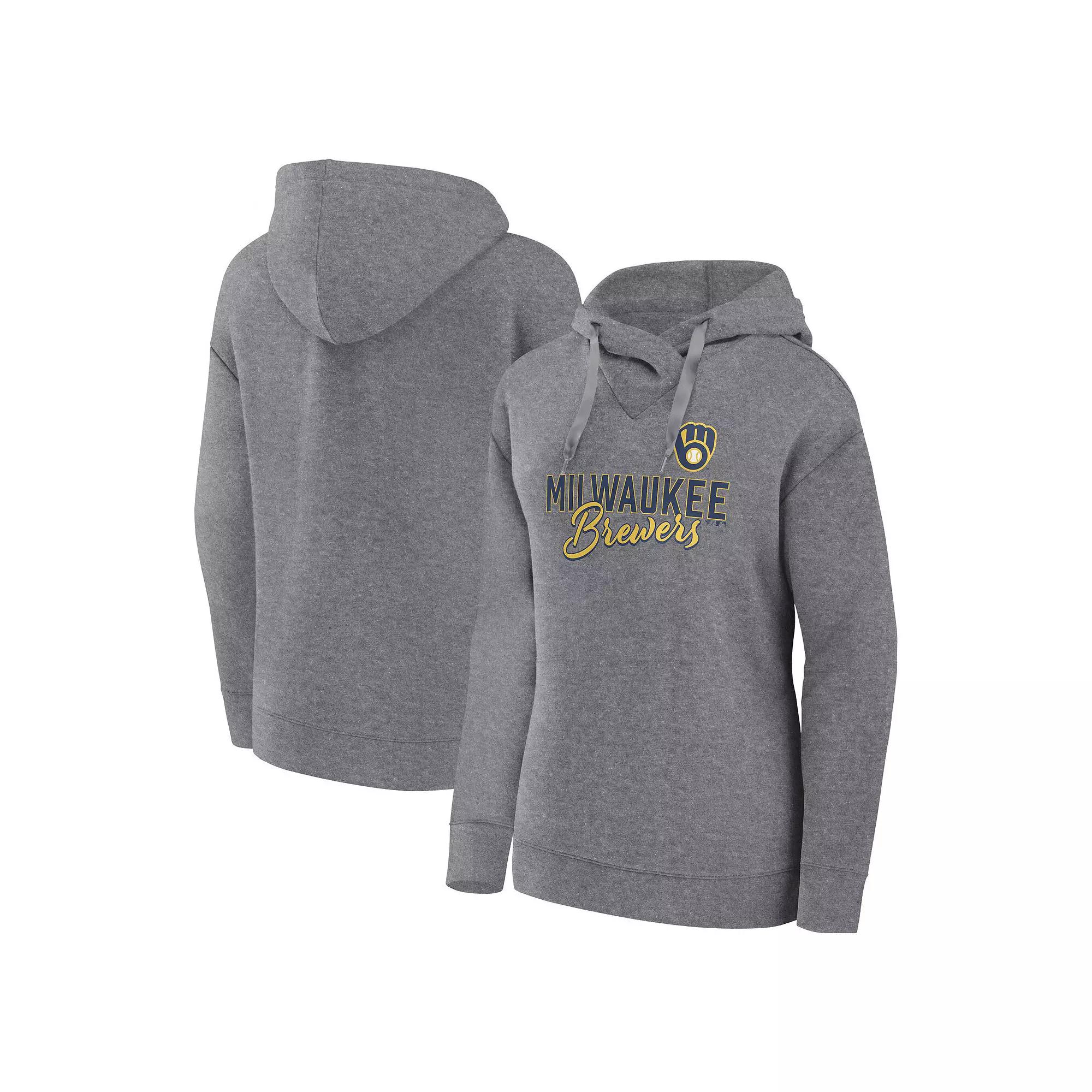 Women's Fanatics Branded Heather Gray Milwaukee Brewers Script Favorite Lightweight Fitted Pullover Hoodie,  Product Image