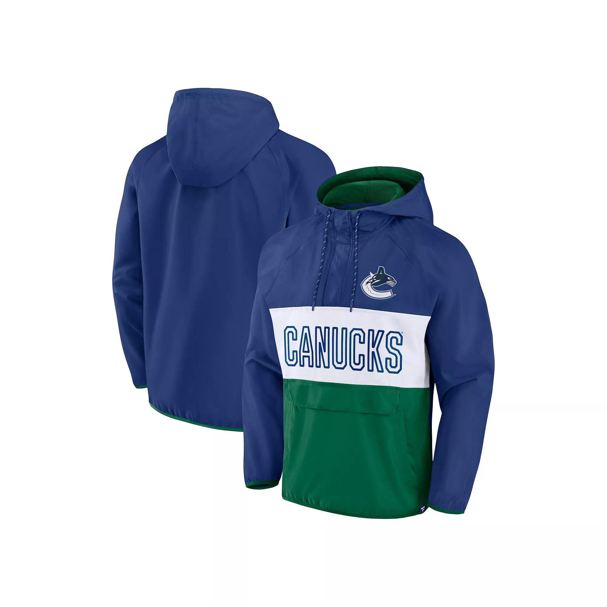 Men's Fanatics Blue/Green Vancouver Canucks Backhand Shooter Defender Anorak Raglan Hoodie Quarter-Zip Jacket,  Product Image