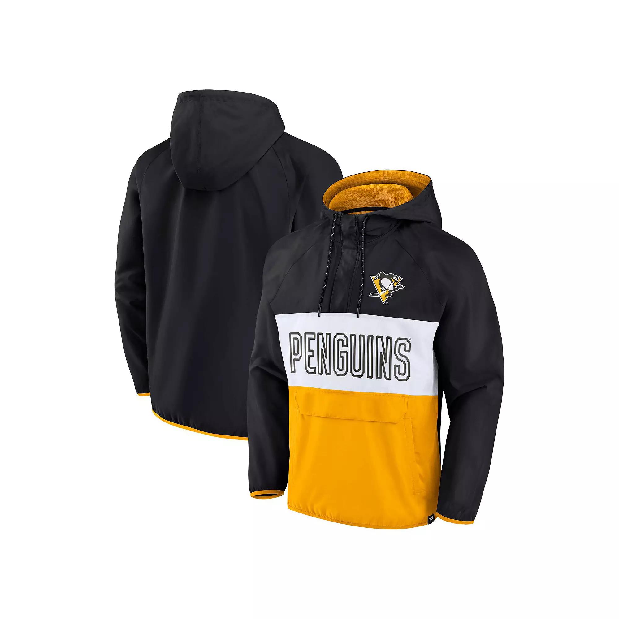 Men's Fanatics Branded Black/Gold Pittsburgh Penguins Backhand Shooter Defender Anorak Raglan Hoodie Quarter-Zip Jacket,  Product Image