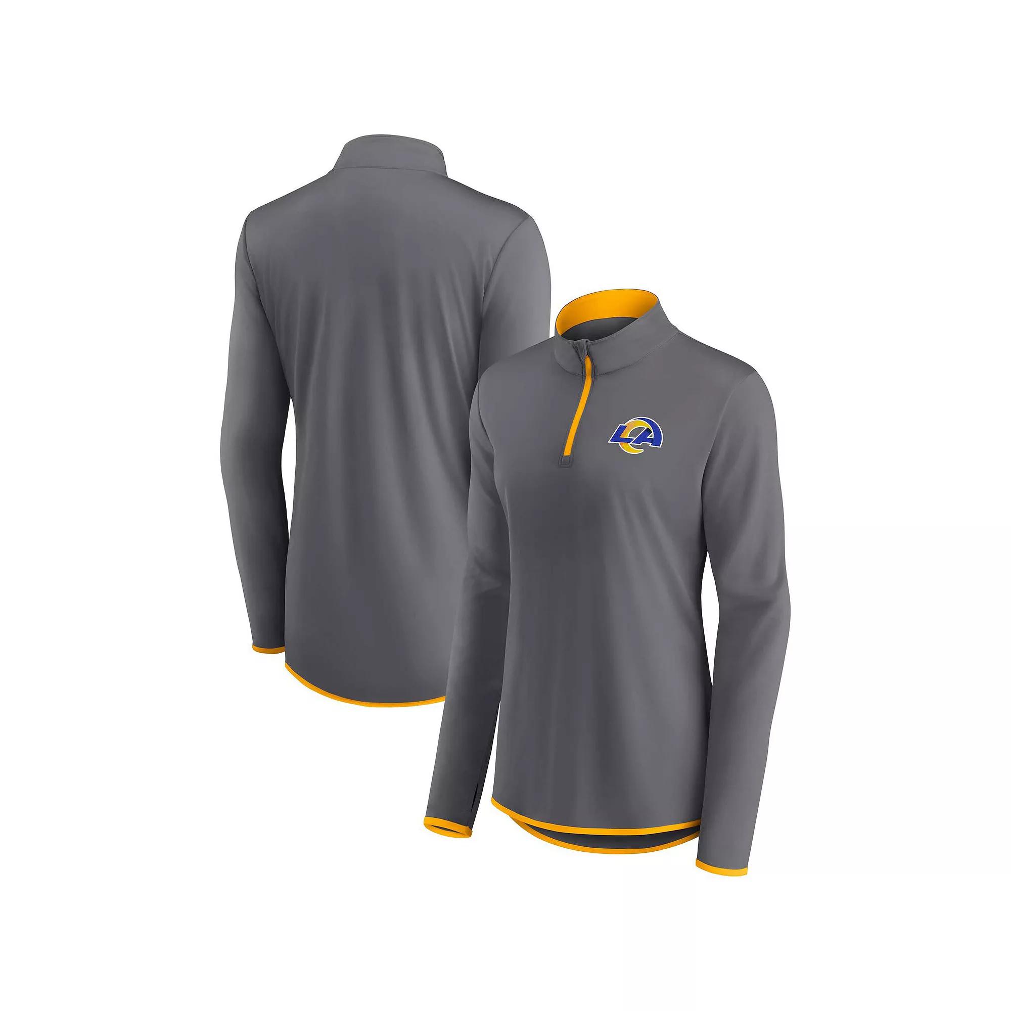 Women's Fanatics Branded Gray Los Angeles Rams Corner Long Sleeve 1/4 Zip Top,  Product Image