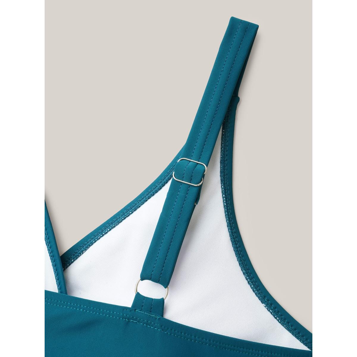 Plus Size Curvy Hem Fit Flare Swim Dress Women's Swimwear Teal Resort Bodycon Heart neckline High stretch Curve Swim Dresses BloomChic 28/5X Product Image