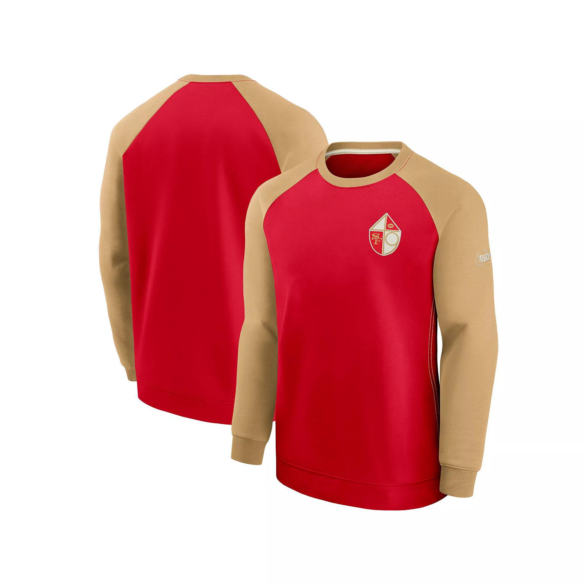 Men's Nike Scarlet/Gold San Francisco 49ers Historic Raglan Crew Performance Sweater,  Product Image