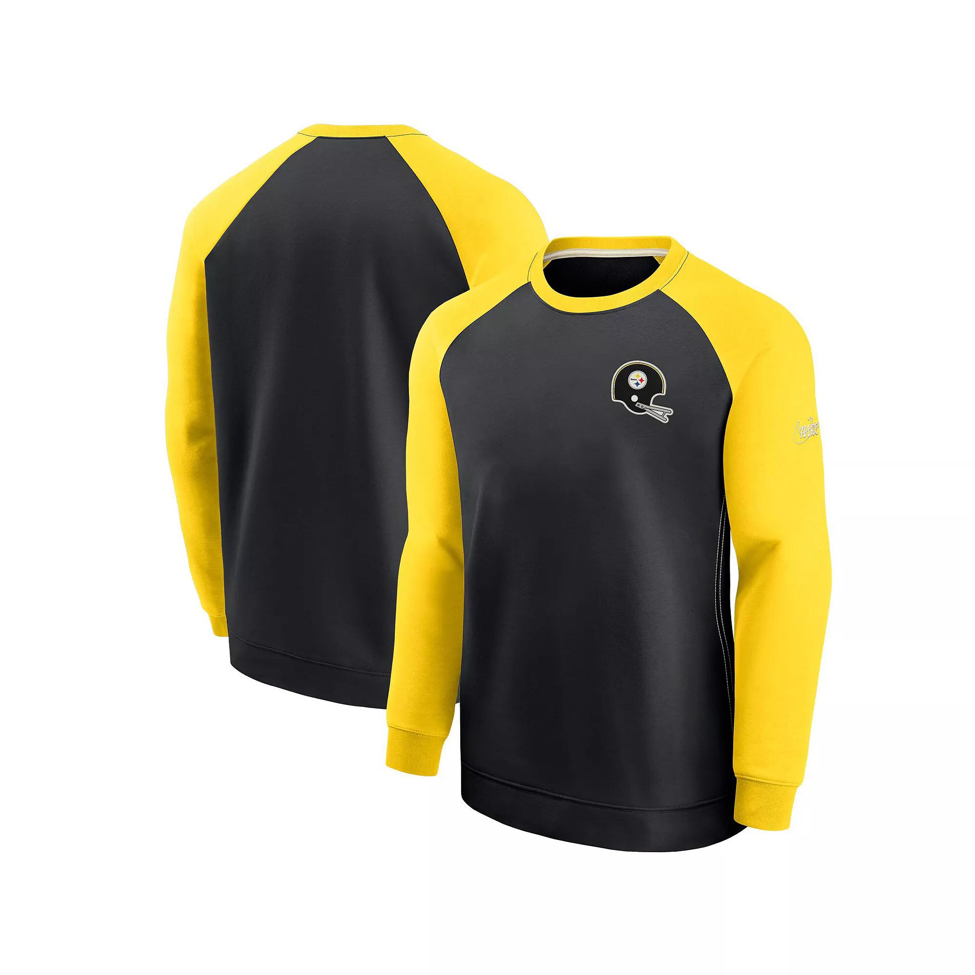 Men's Nike Black/Gold Pittsburgh Steelers Historic Raglan Crew Performance Sweater, Size: Medium Product Image