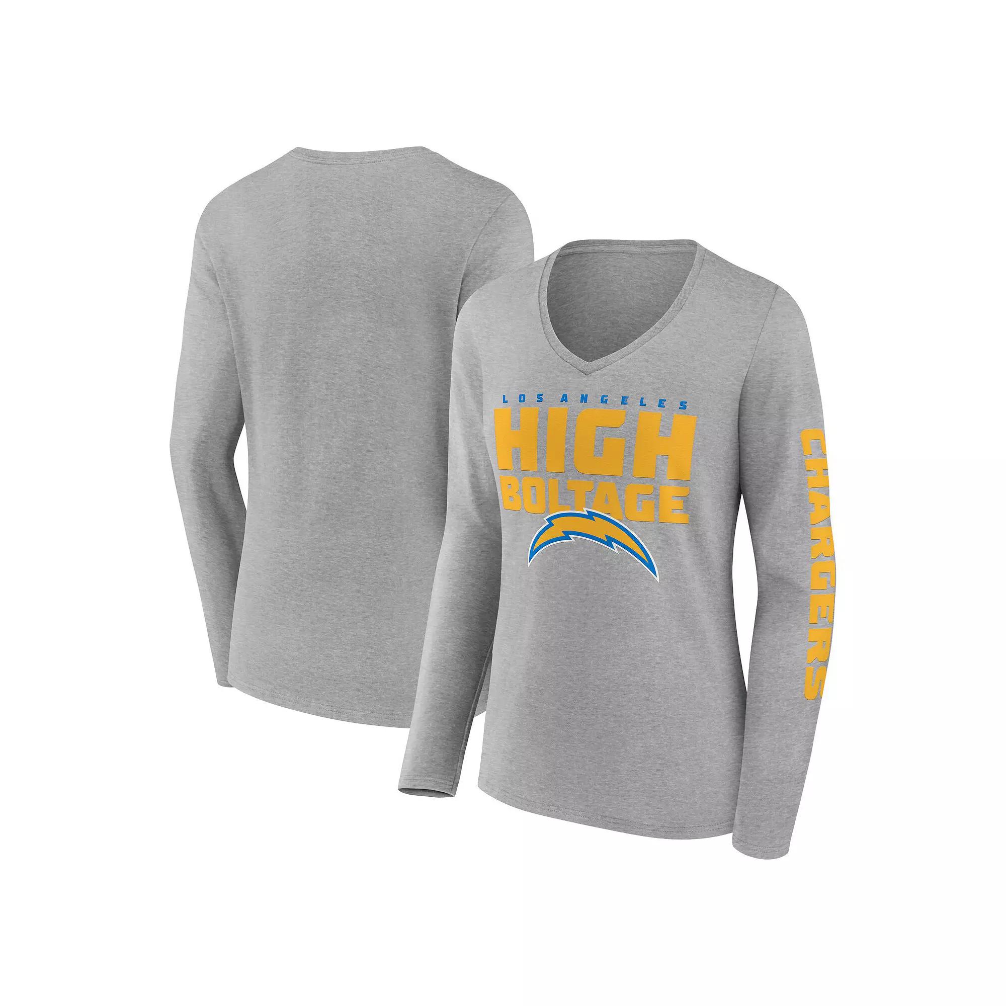 Women's Fanatics Heather Gray Los Angeles Chargers Hometown Sweep Long Sleeve V-Neck T-Shirt,  Product Image