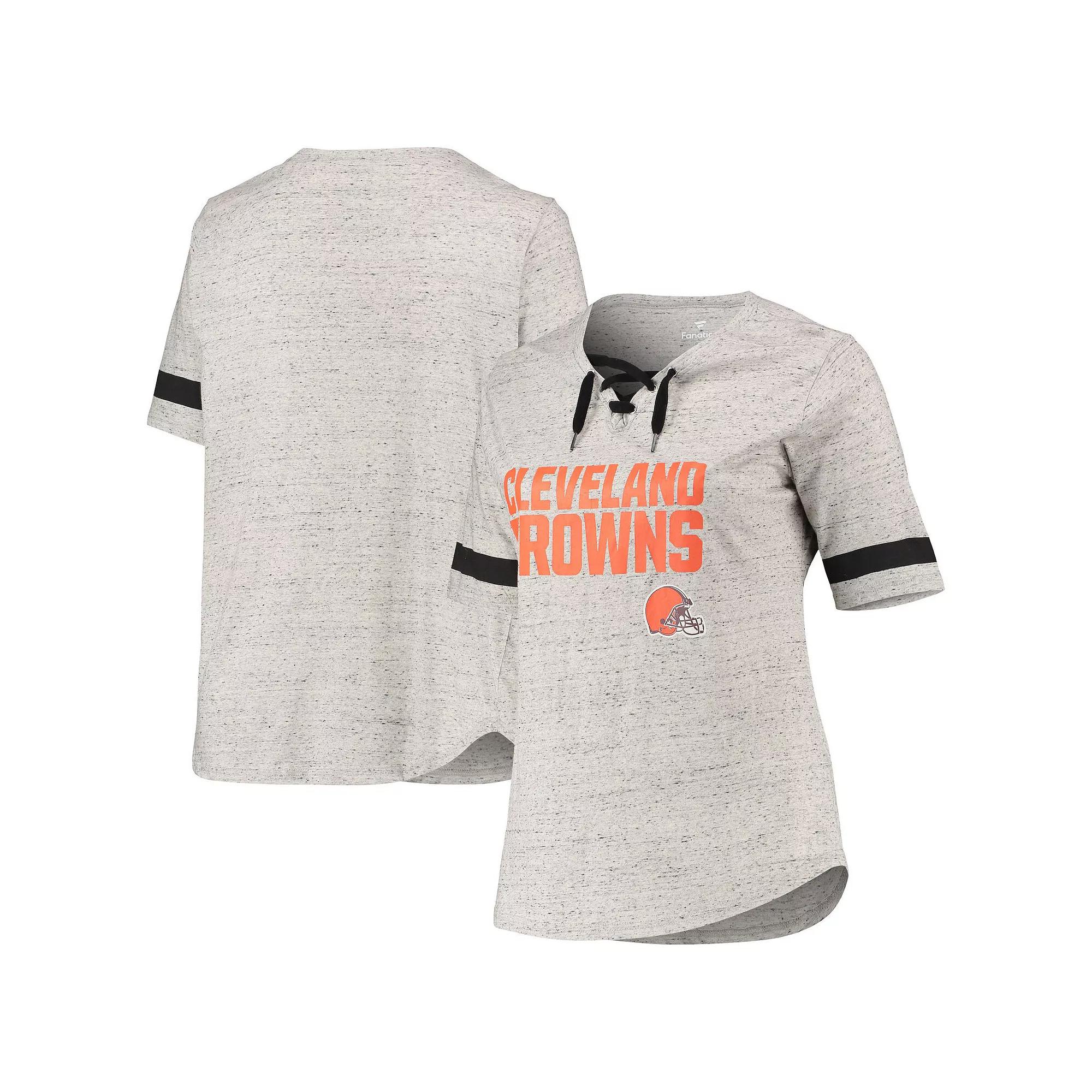 Women's Heathered Gray Cleveland Browns Plus Size Lace-Up V-Neck T-Shirt, Size: 1XL, Grey Product Image