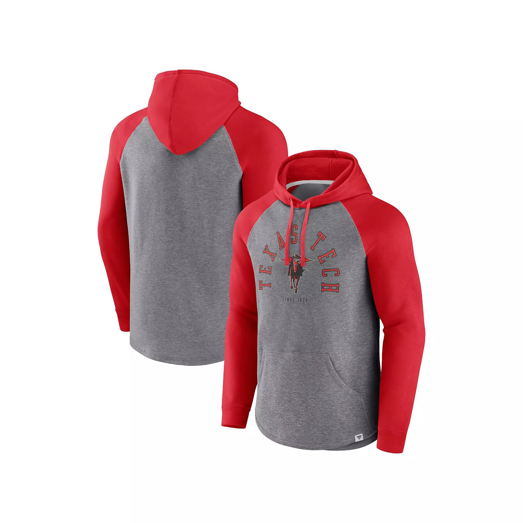 Men's Fanatics Branded Red/Heather Gray Texas Tech Red Raiders Wrap Up Raglan Pullover Hoodie, Size: Large Product Image