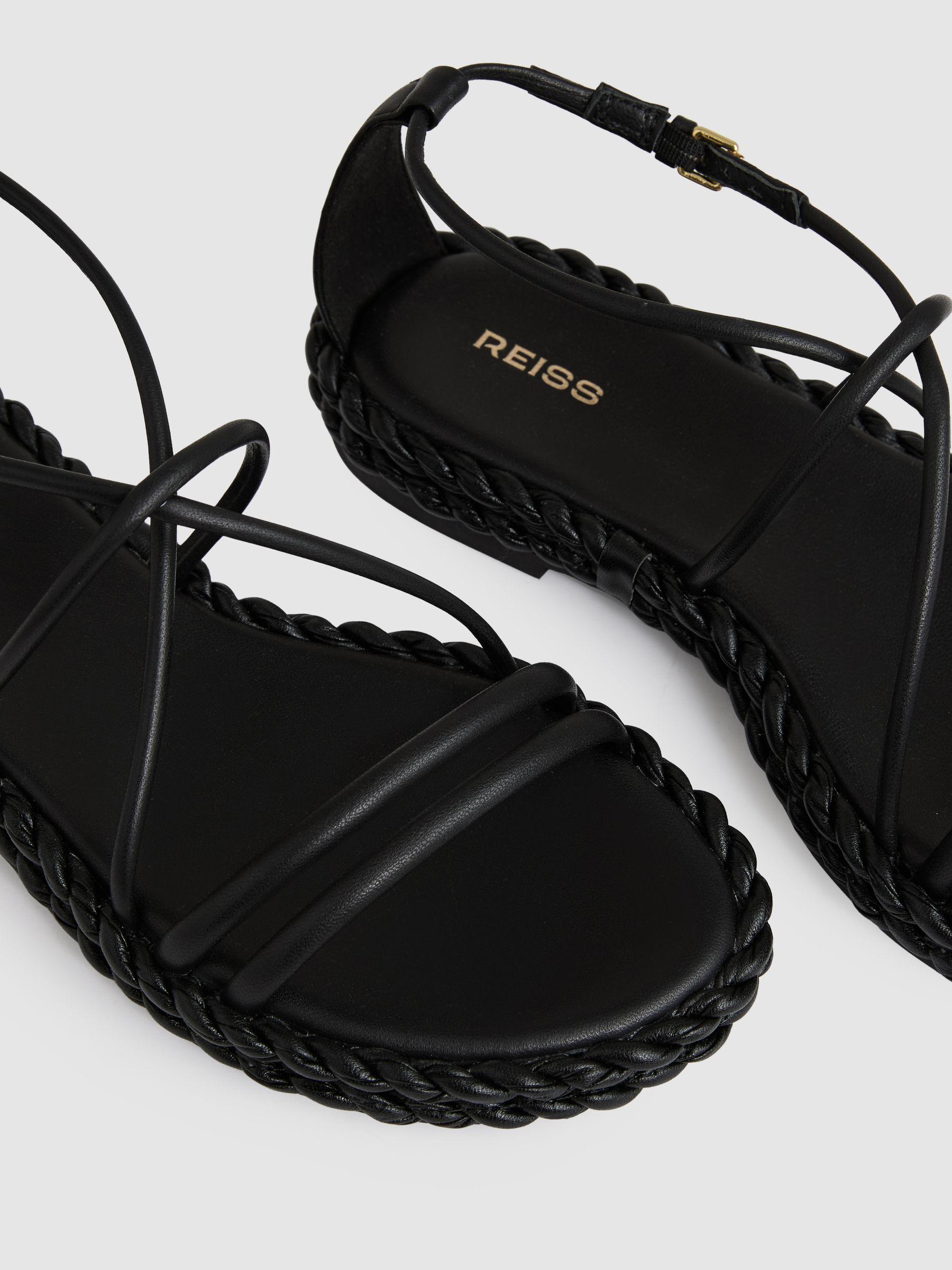 Leather Braided Flat Sandals in Black Product Image