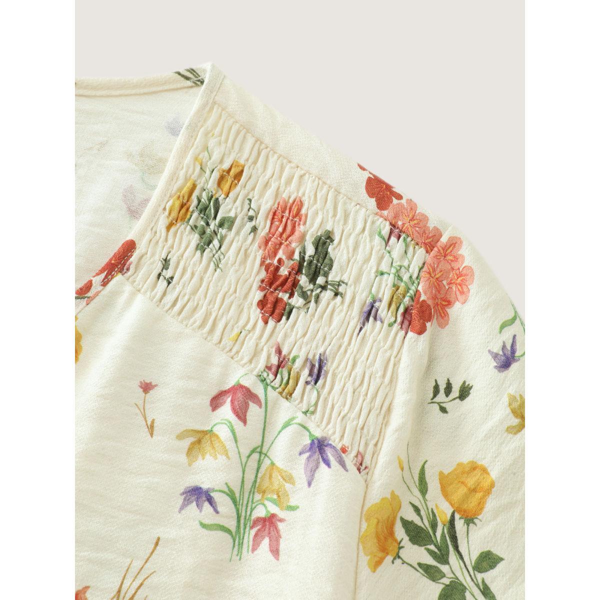 Plus Size Floral Print Wrap Neckline Pockets Midi Dress Ivory Women Timeless Overlapping Overlap Collar Short sleeve Curvy BloomChic 30/6X Product Image