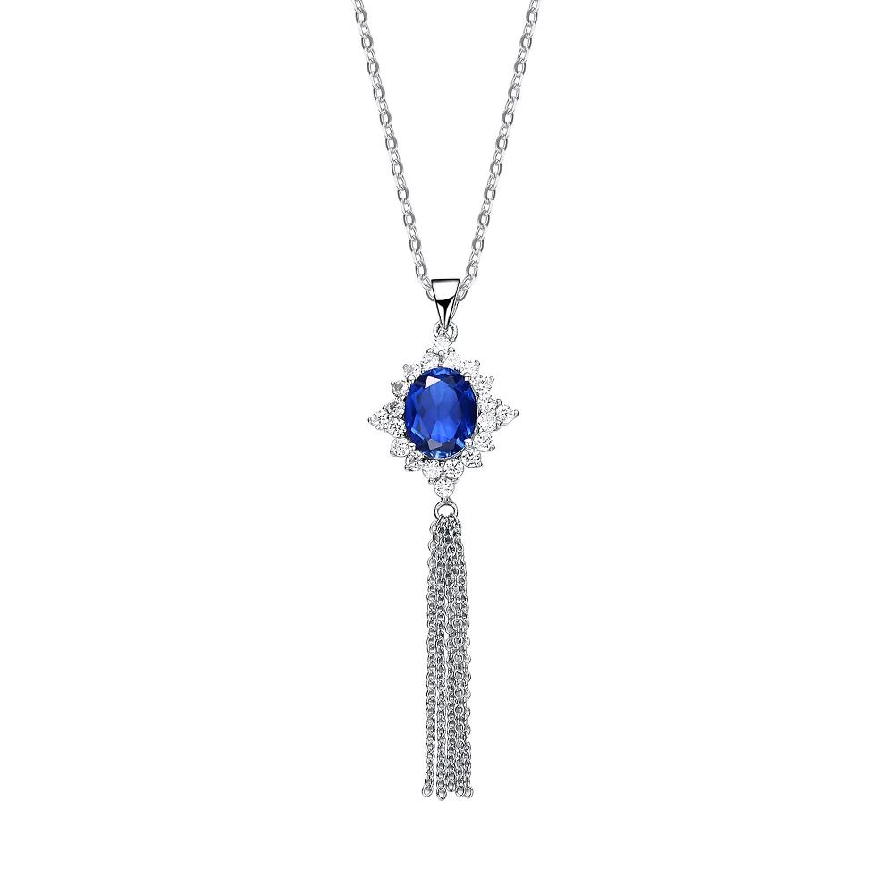 Sterling Silver Blue Cubic Zirconia Tassel Pendant Necklace, Women's,  Product Image