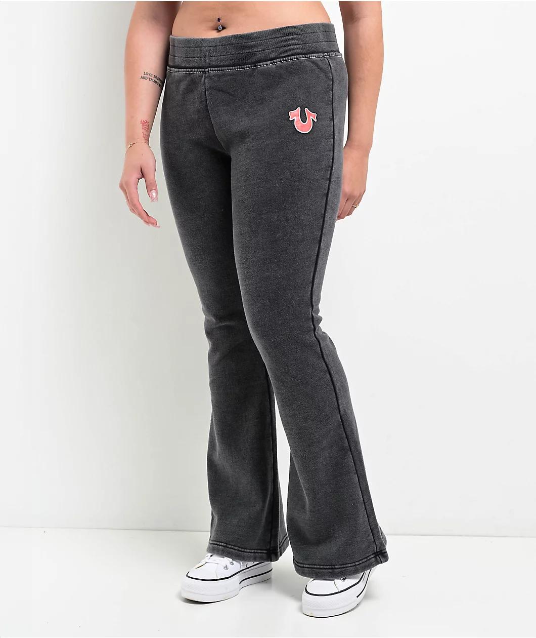 True Religion Big T Black Wash Low Rise Flare Sweatpants Product Image