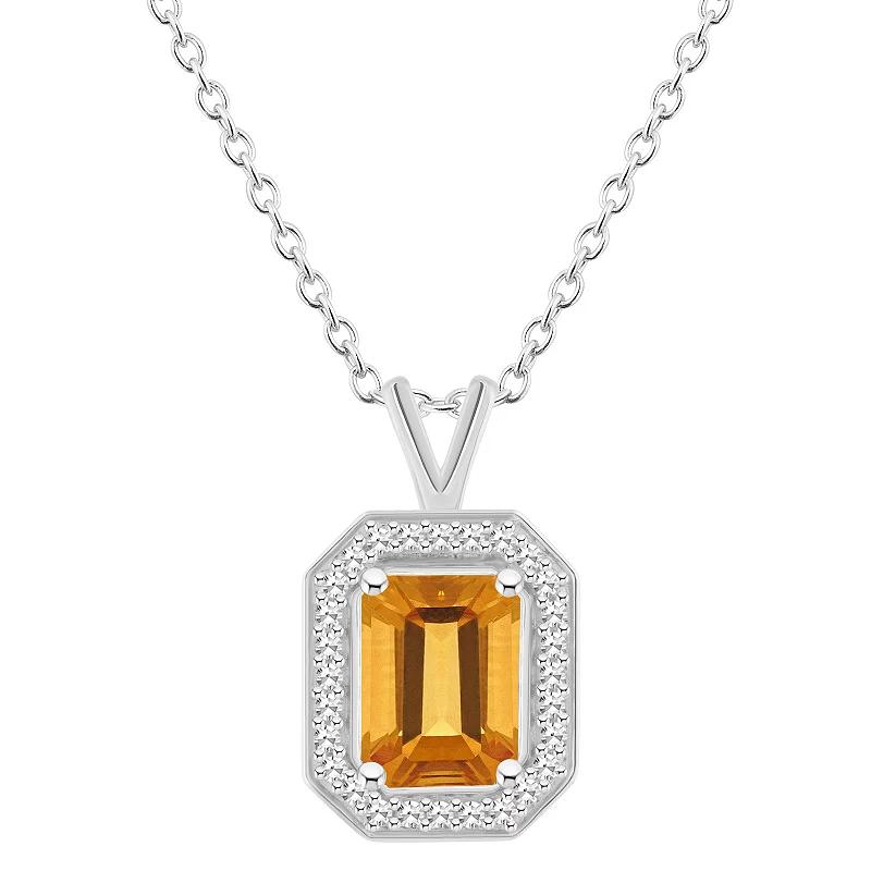 Celebration Gems 8 mm x 6 mm Gemstone & 1/8 Carat T.W. Diamond Octagonal Halo Pendant Necklace, Women's, Size: 18", Citrine Product Image