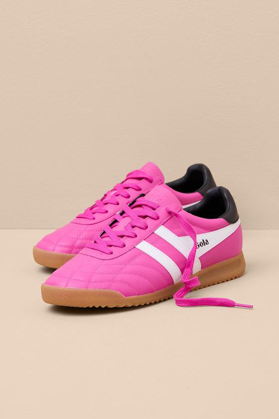 Stadium Shocking Pink and White Quilted Leather Sneakers Product Image