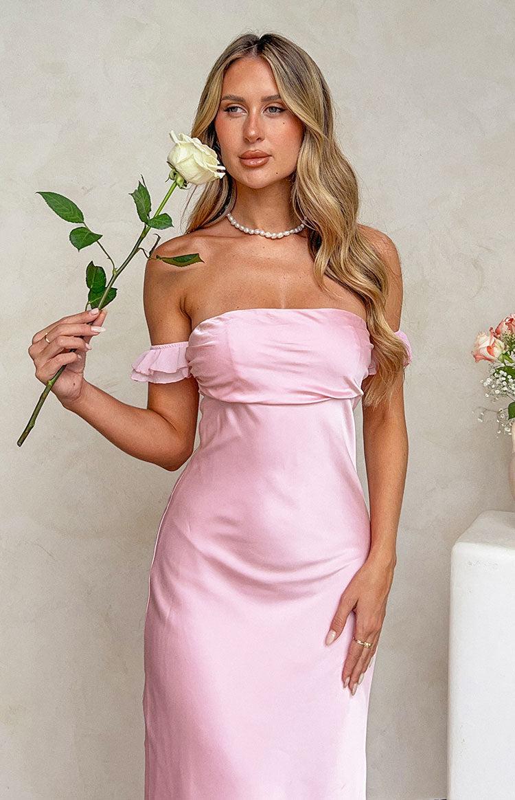 Elvira Pink Satin Formal Maxi Dress Baby Product Image