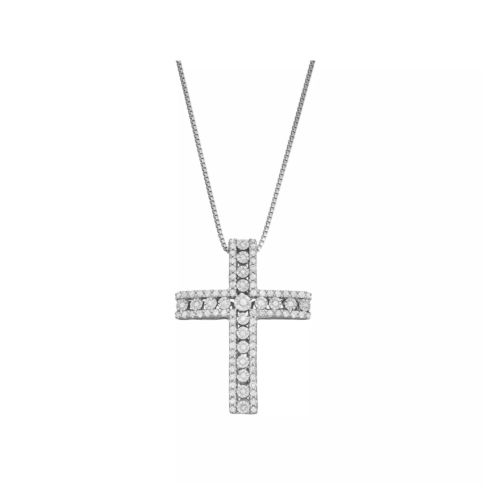 HDI Sterling Silver 1/2 Carat T.W. Diamond Cross Pendant Necklace, Women's, Size: 18" Product Image