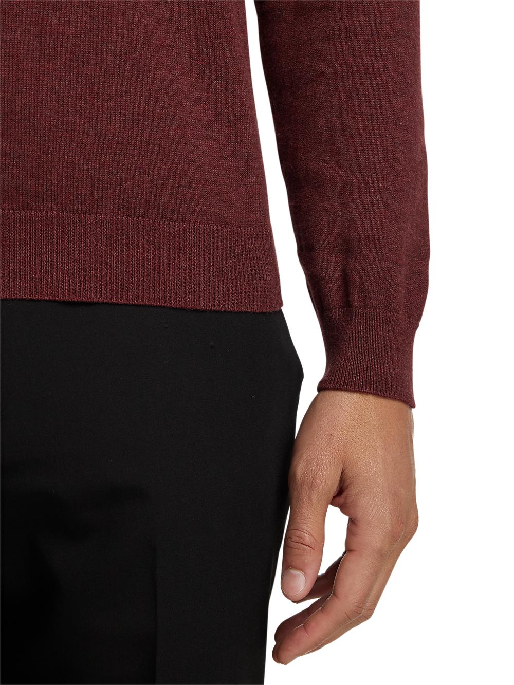 Cotton Quarter Zip Mock Neck Sweater - Burgundy Product Image