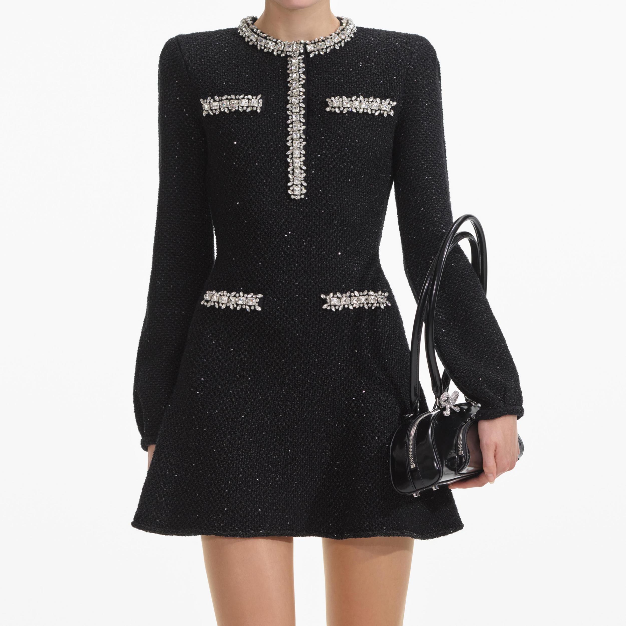Black Sequin Knit Mini Dress Product Image