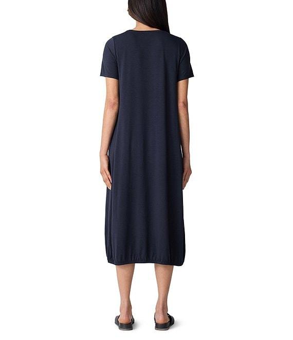 Eileen Fisher Round Neck Short Sleeve Full Length Lantern Midi Dress Product Image