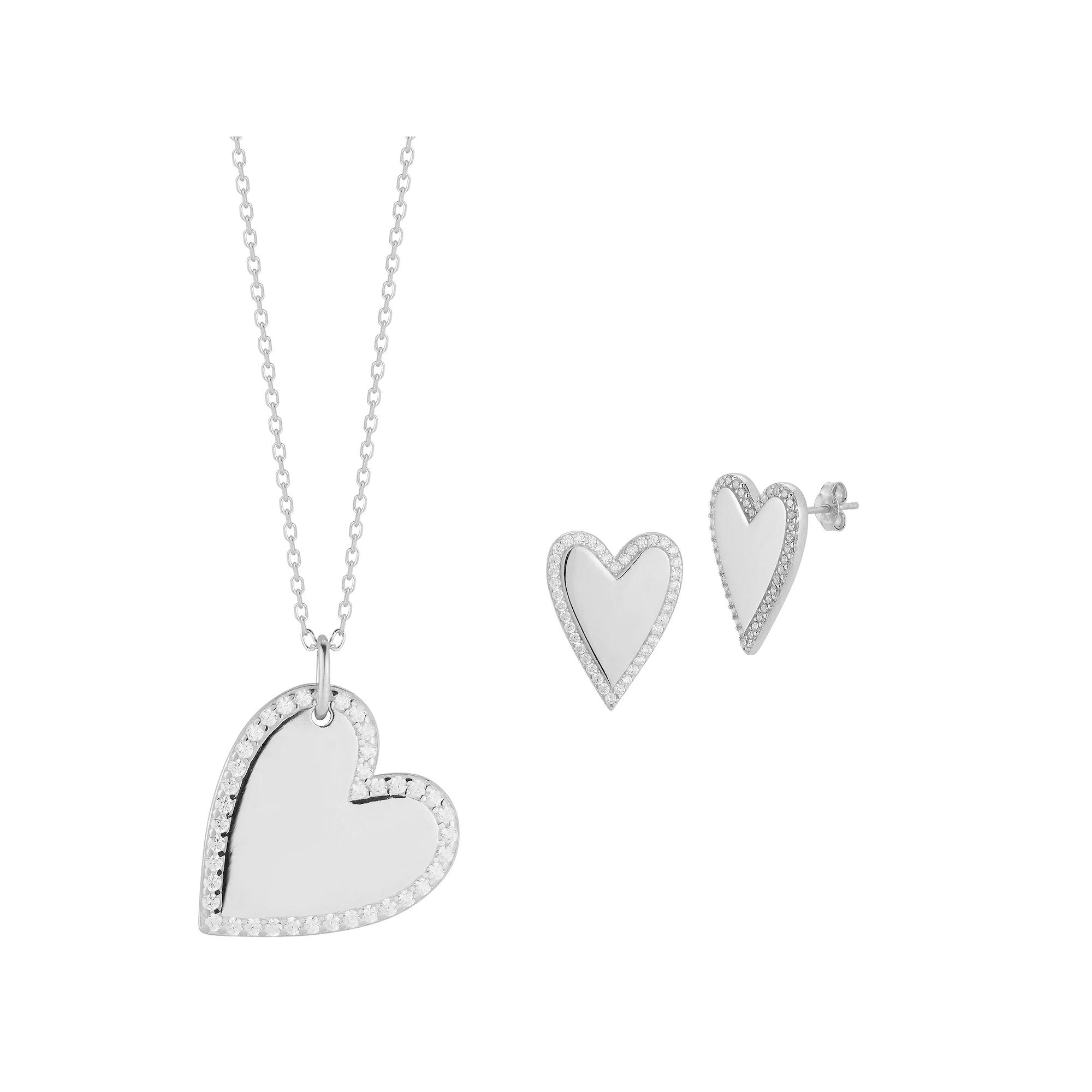 Sunkissed Sterling Cubic Zirconia Heart Necklace & Earring Set, Women's, Size: 18", Silver Tone Product Image