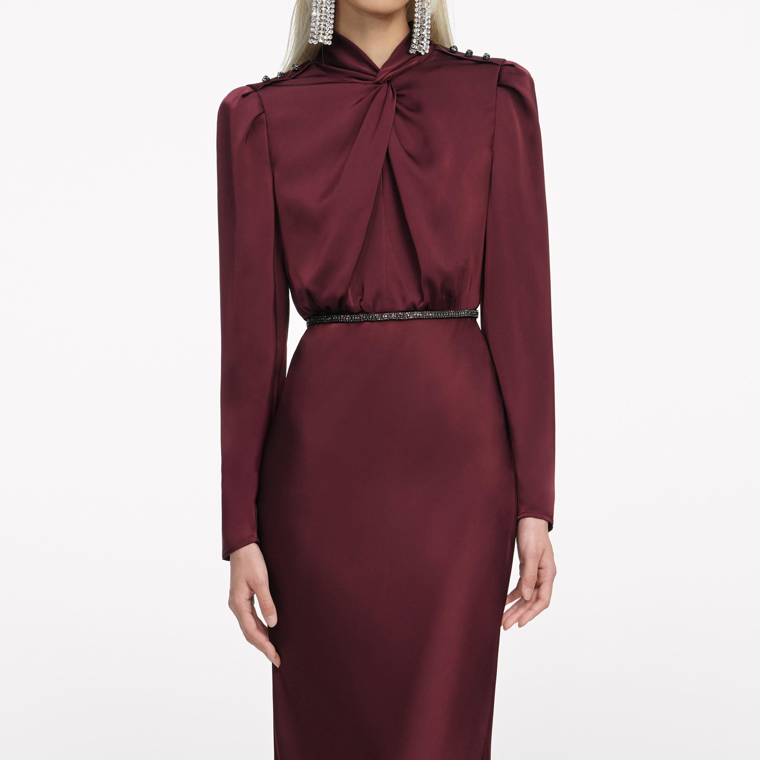 Burgundy Satin Maxi Dress Product Image
