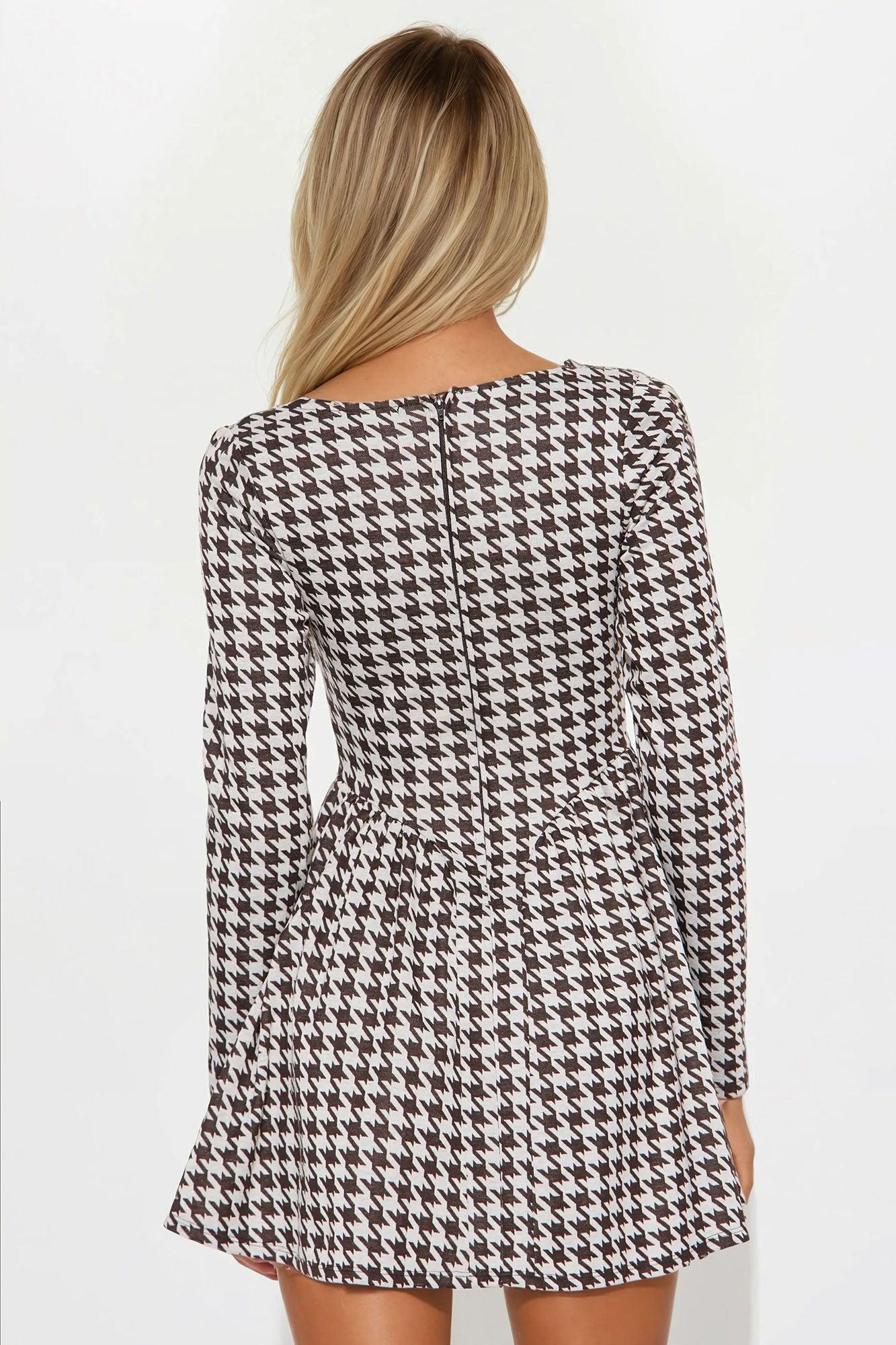 Chantel Houndstooth Mini Dress - Brown Product Image