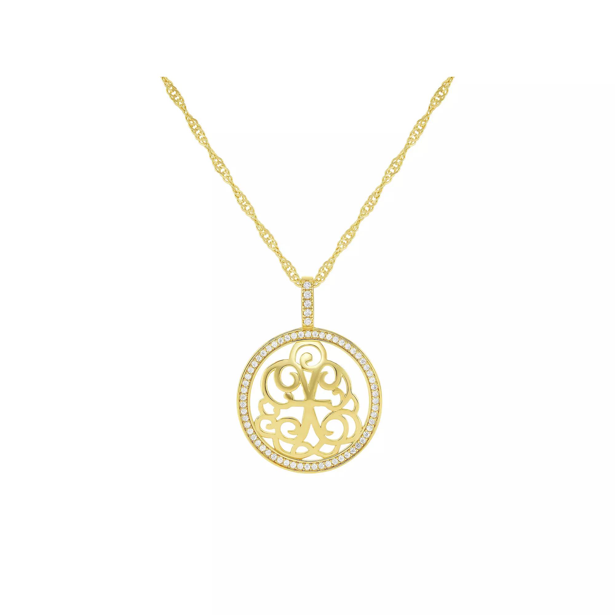 PRIMROSE Cubic Zirconia Initial Coin Pendant Necklace, Women's, Size: 18-20" ADJ, Gold Tone X Product Image