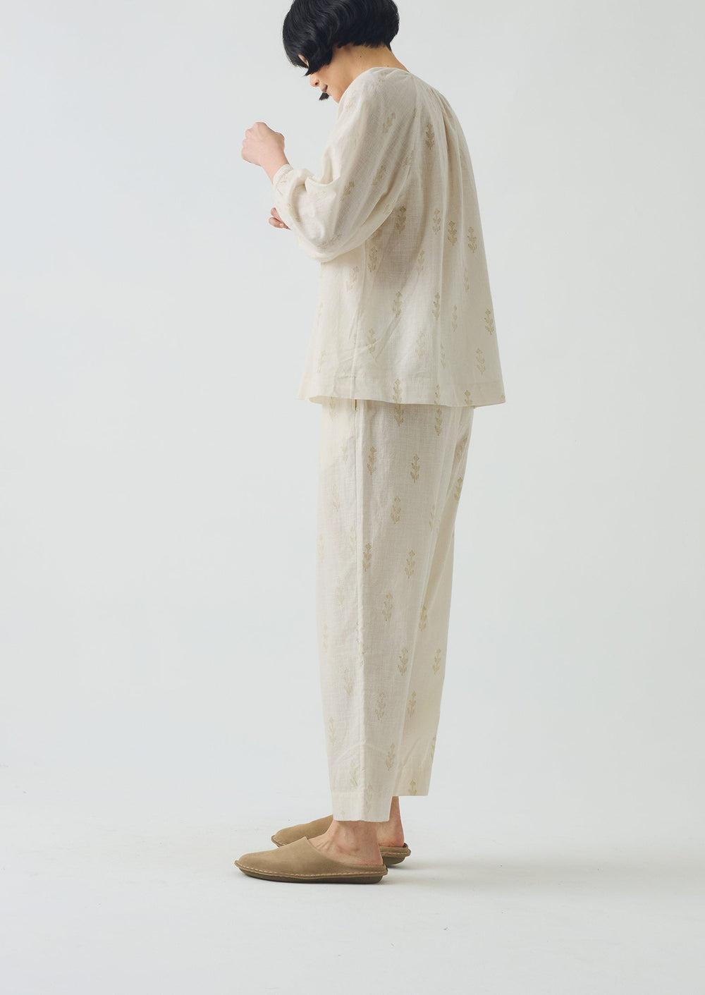 Etched Sprig Print Pajama Set | Ecru/Citrine Product Image
