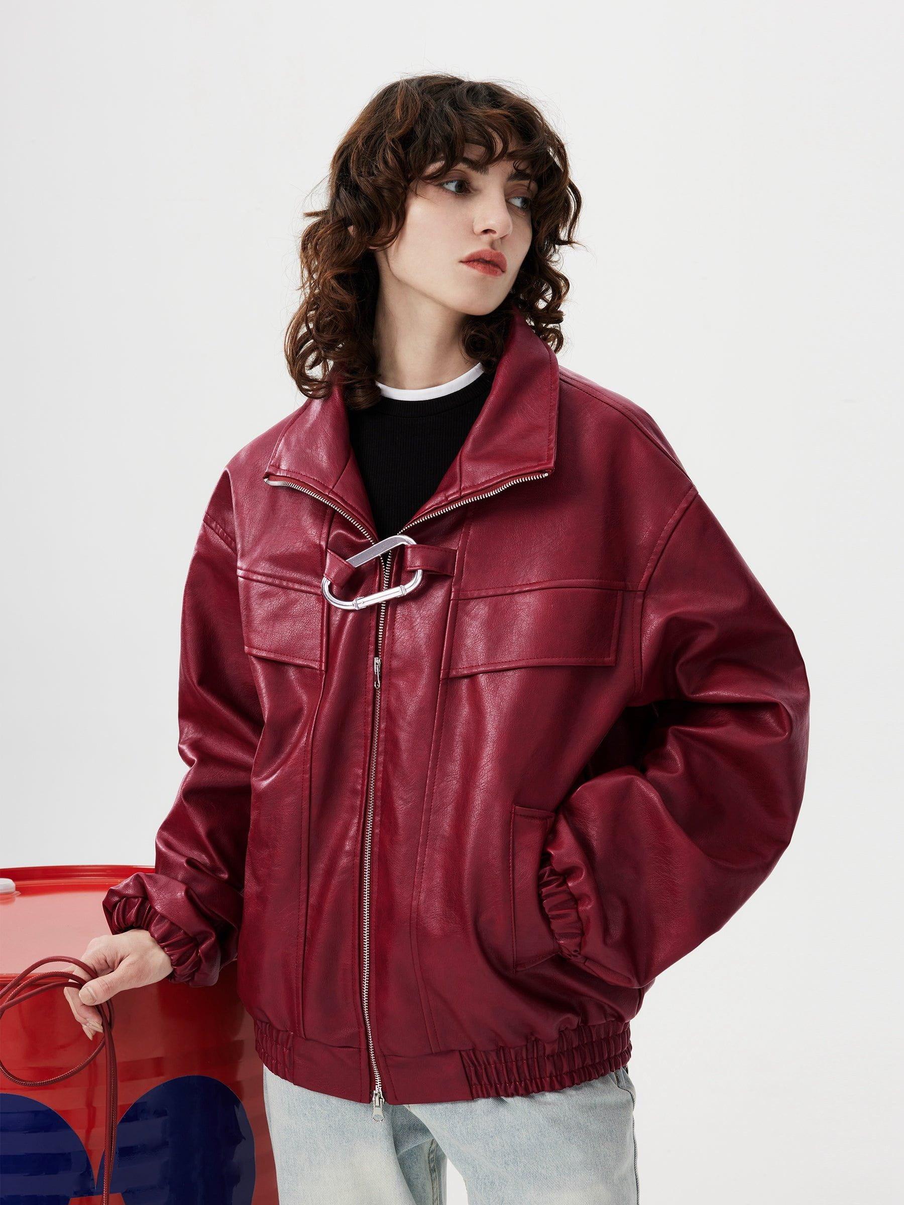 Aelfric Eden Metal Buckle Faux Leather Jacket Product Image