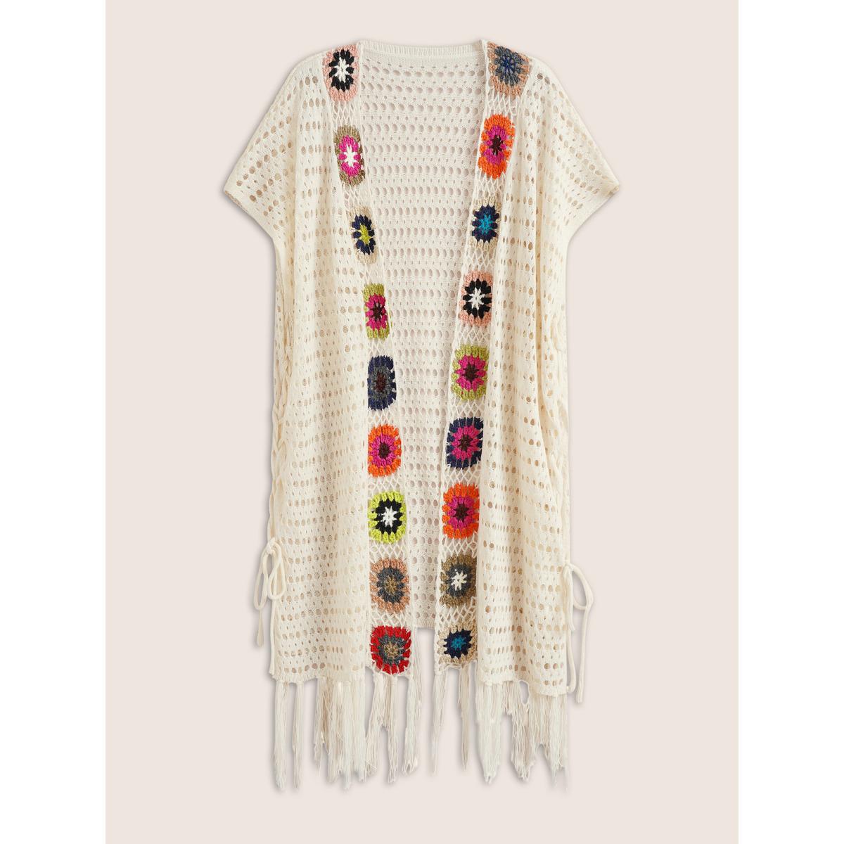 Plus Size Floral Cut Out Tassels Hem Mesh Swim Cover Up Women's Swimwear Ivory Beach Crochet Curve Swim Cover Ups BloomChic 14-16/1X Product Image