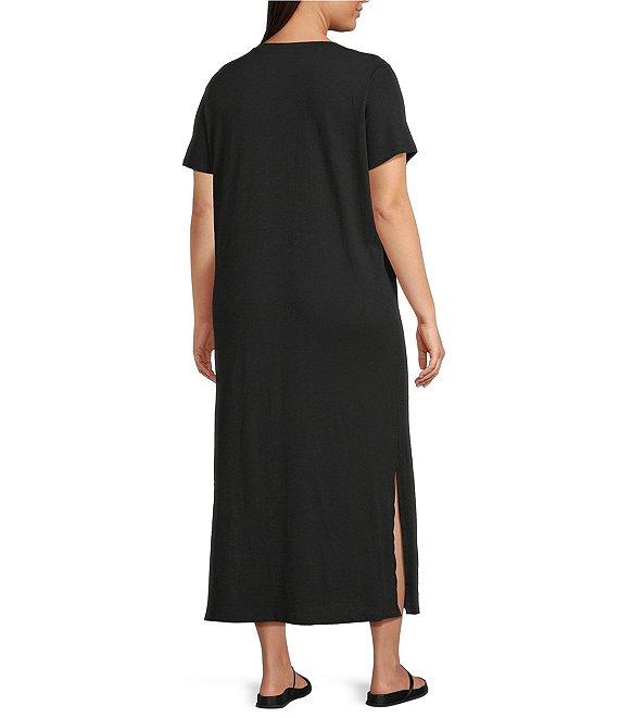 Eileen Fisher Plus Size Organic Cotton Slub Jersey Crew Neck Sleeveless Midi Dress Product Image