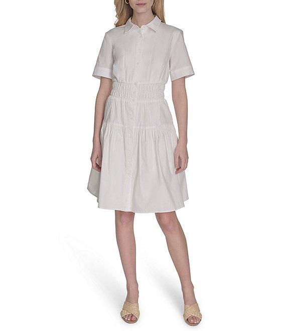 Vince Camuto Woven Collared Short Sleeve Button Front Shirt Dress Product Image
