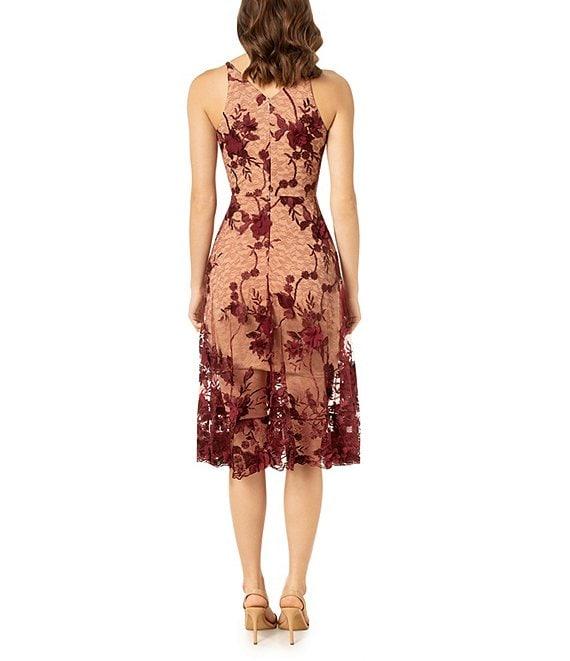 Dress the Population Audrey Floral Plunging V-Neck Sleeveless A-Line Midi Dress Product Image