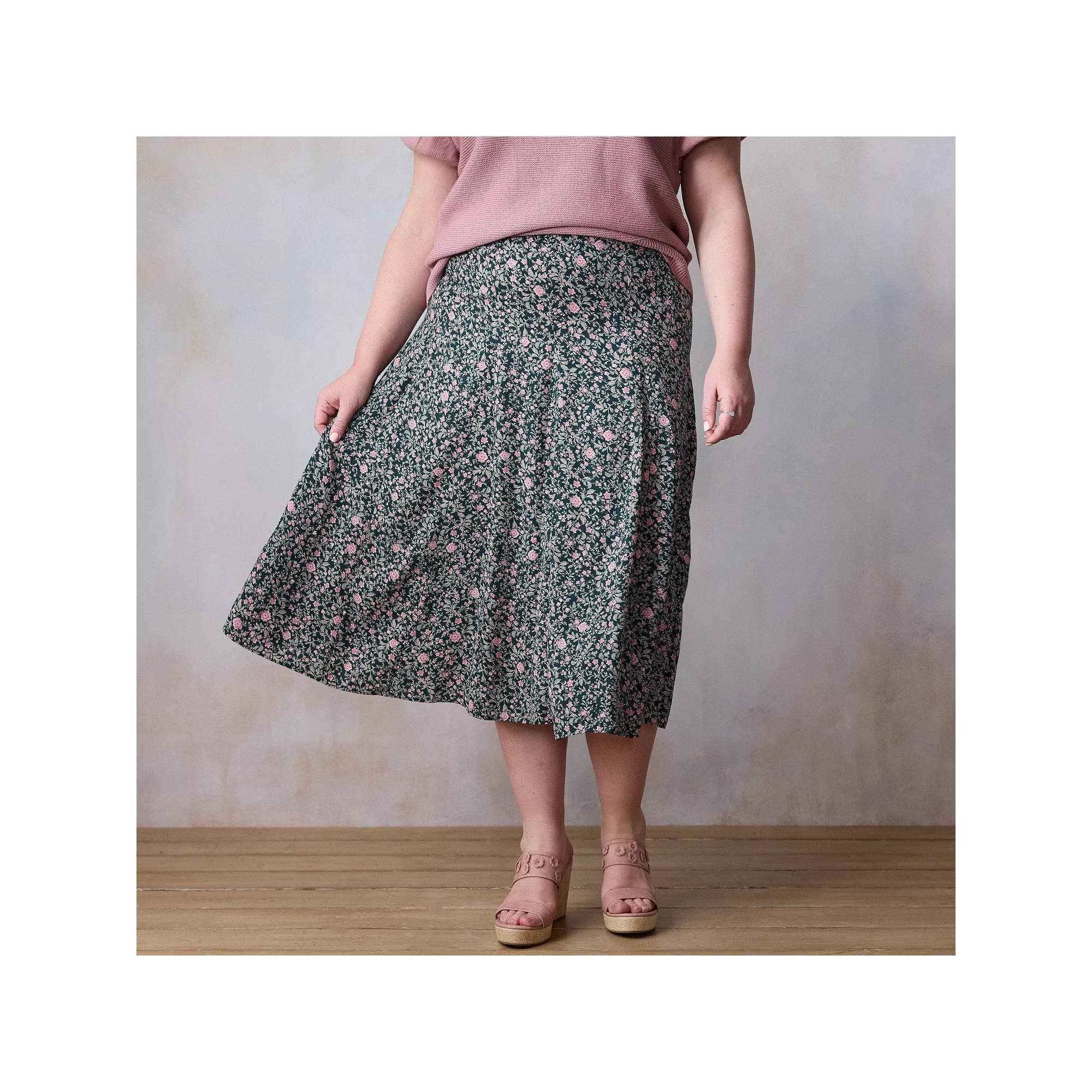 Plus Size LC Lauren Conrad Godet Midi Skirt, Women's, Size: 0X, Green Virginia Vines Product Image