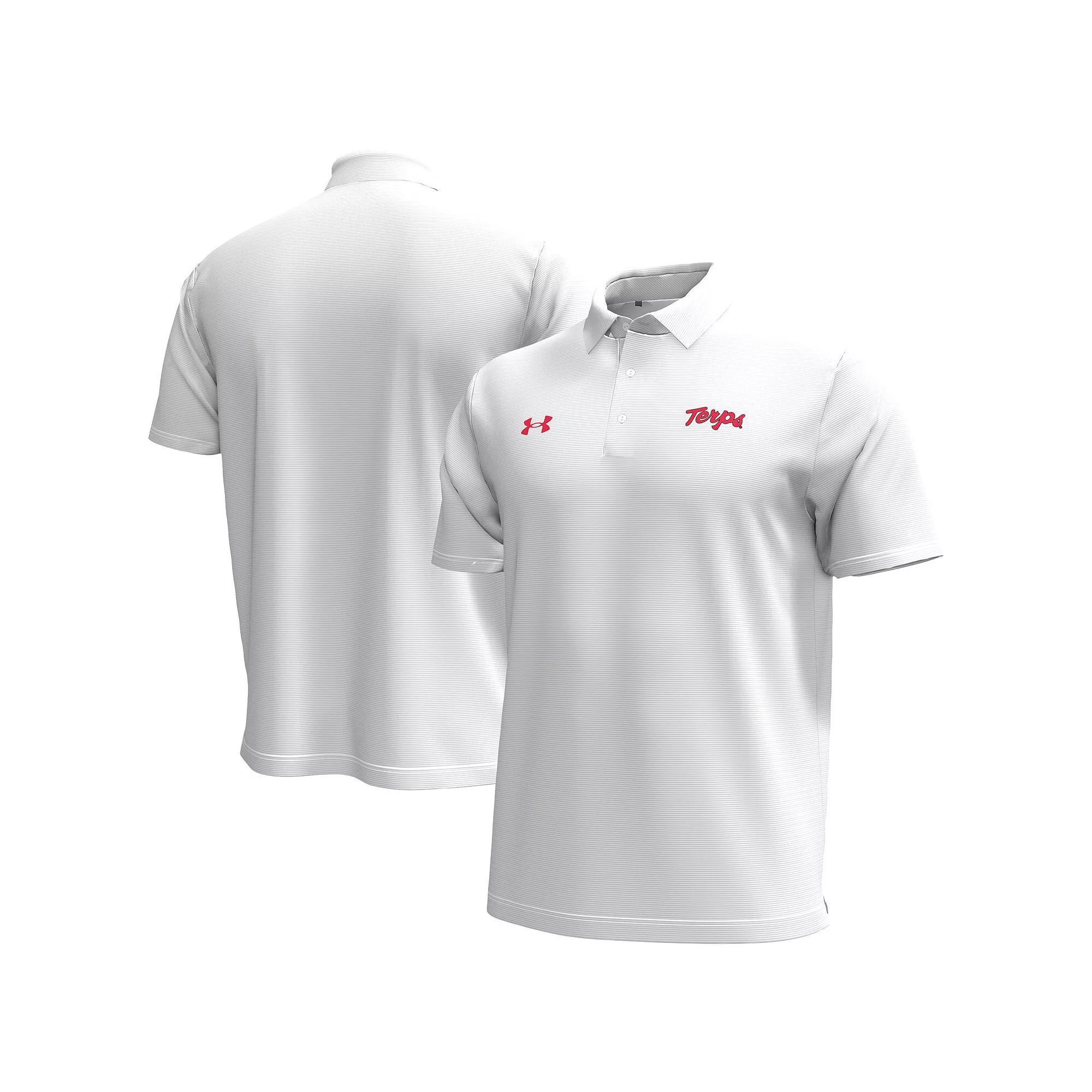 Men's Under Armour White Maryland Terrapins Playoff Chest Stripe Performance Polo, Size: XXL Product Image