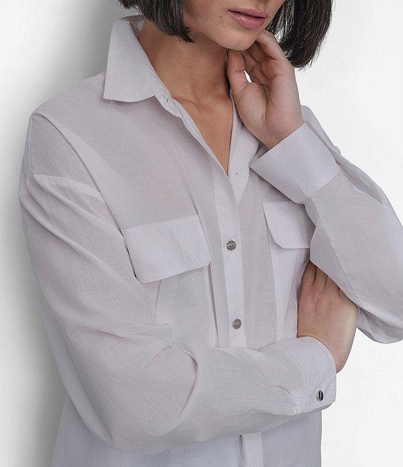 DKNY by Donna Karan Cotton Voile Long Sleeve Button Front Shirt Product Image