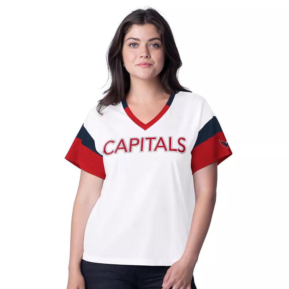 Women's G-III 4Her by Carl Banks  White Washington Capitals Rink Oversized Rhinestone V-Neck T-Shirt, Size: Medium Product Image