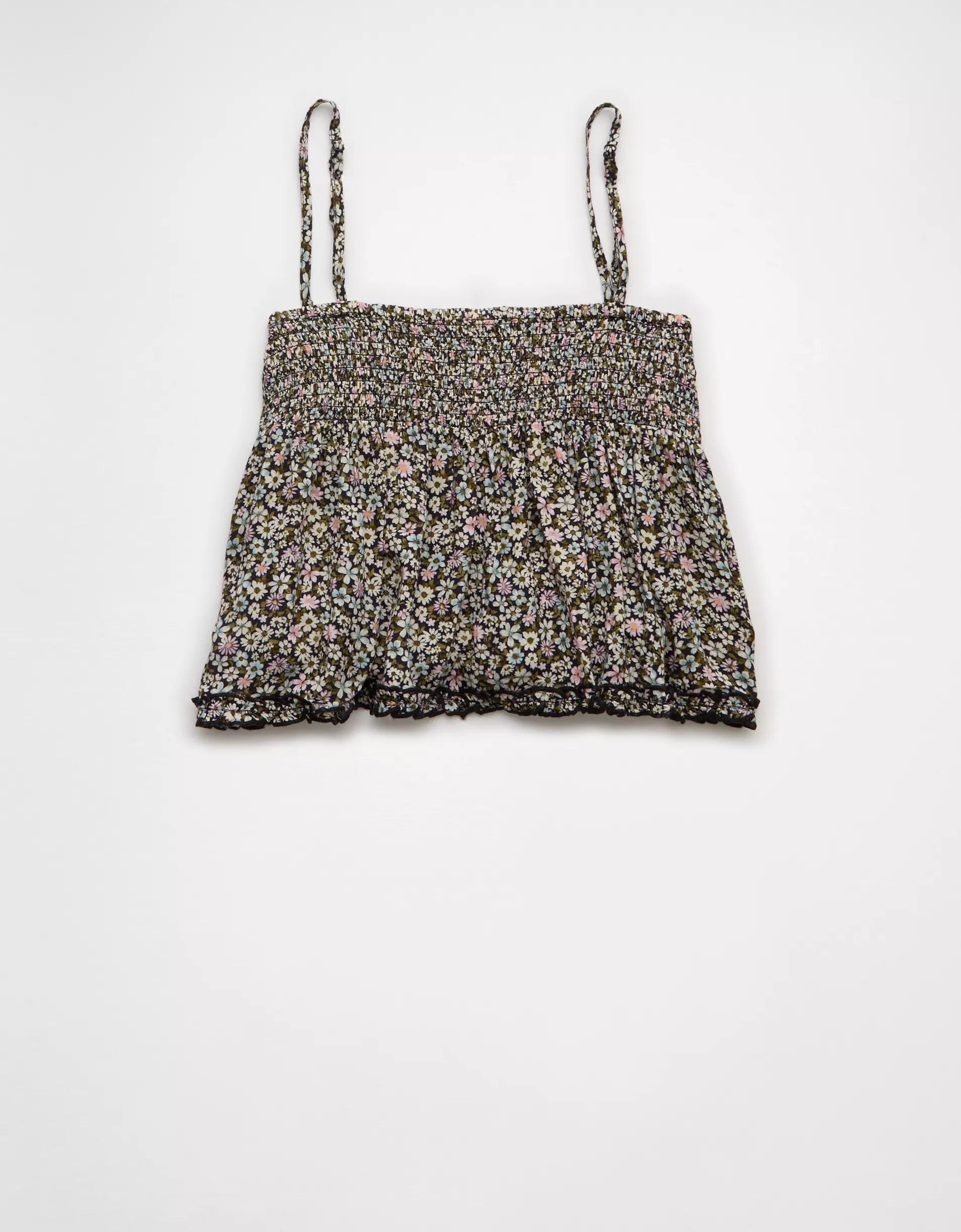 AE Tie Front Ruffle Trim Tank Top Product Image