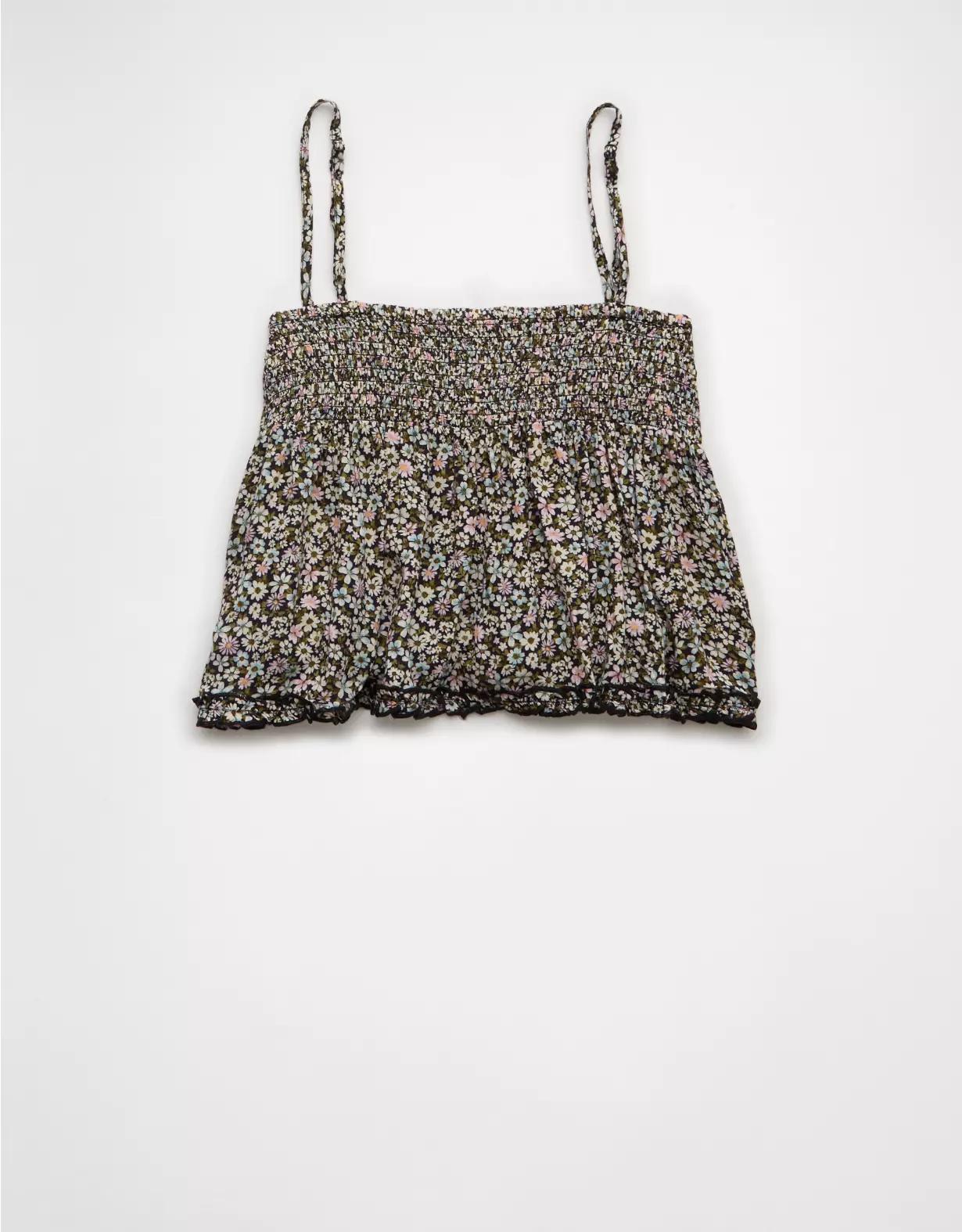 AE Tie Front Ruffle Trim Tank Top Product Image