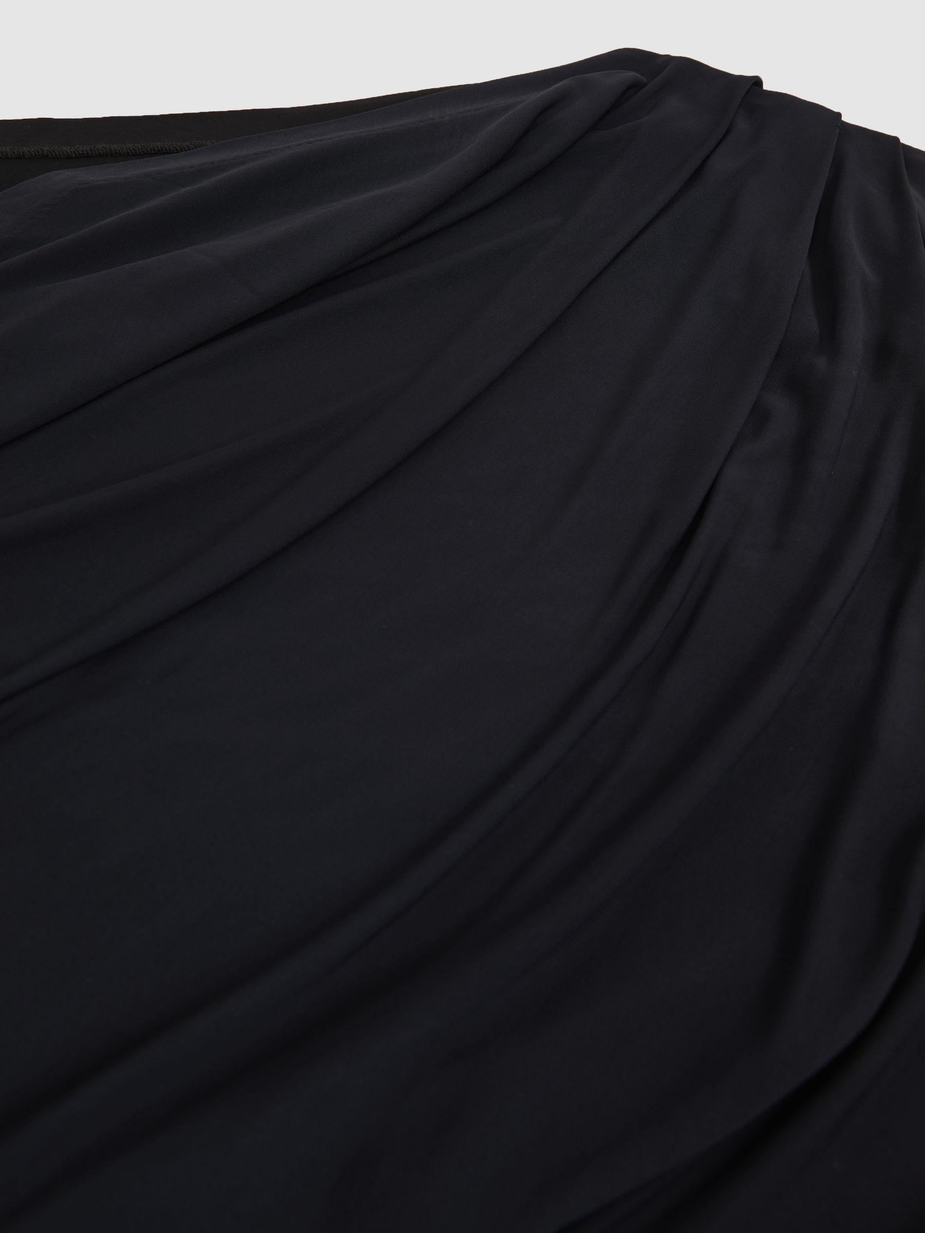 Asymmetric Draped Jersey Dress in Navy/Black Product Image