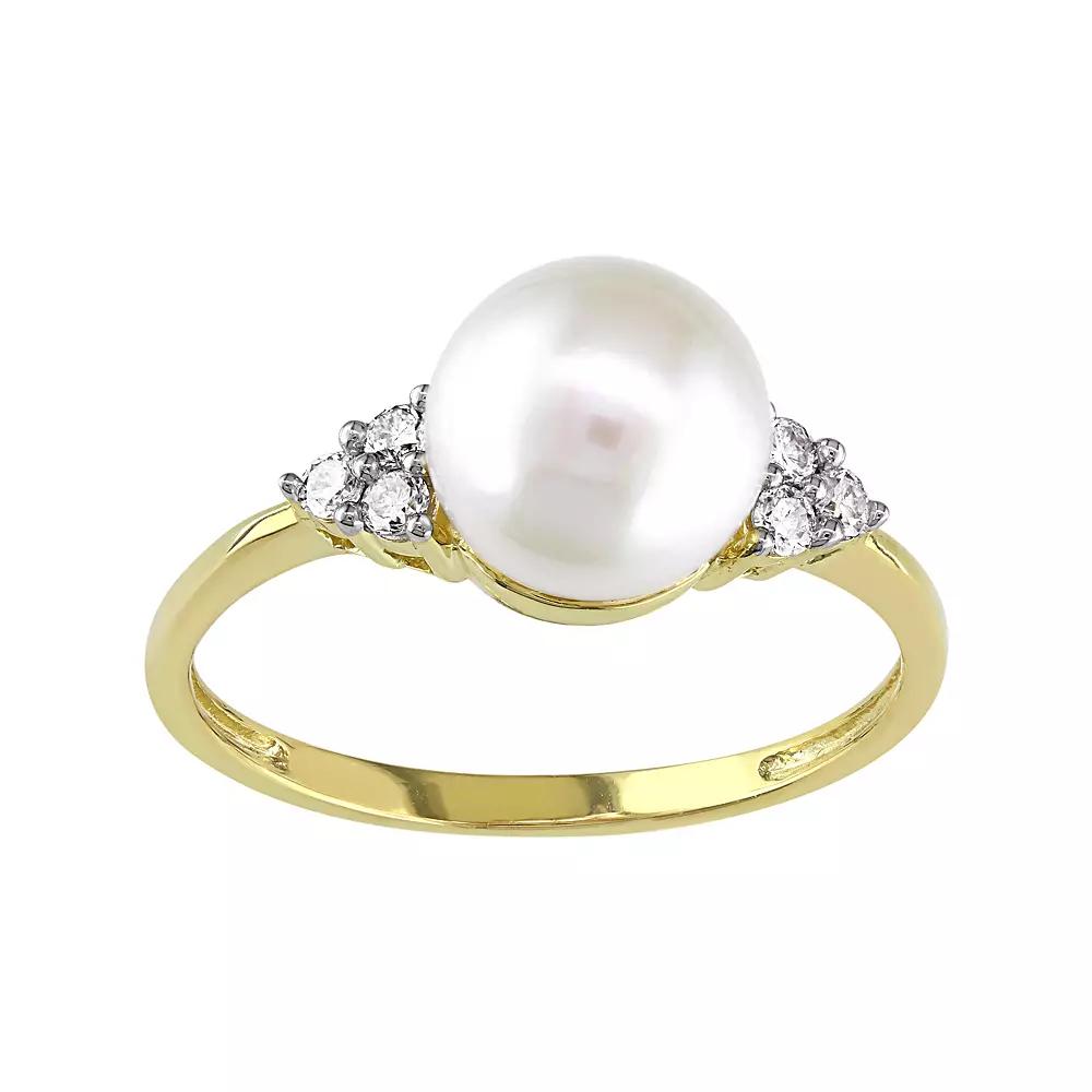 Stella Grace 10k Gold 1/8 Carat T.W. Diamond & Freshwater Cultured Pearl Ring, Womens White Product Image