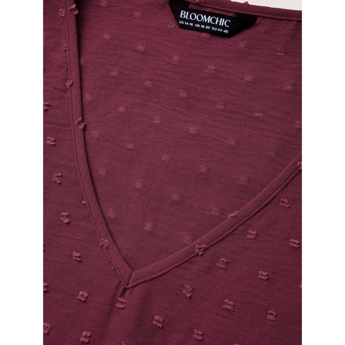 Plus Size Burgundy Plain Ruffle Tiered Sleeve V Neck Polka Dot Blouse Women Timeless Short sleeve V-neck Elegant Blouses BloomChic 30/6X Product Image