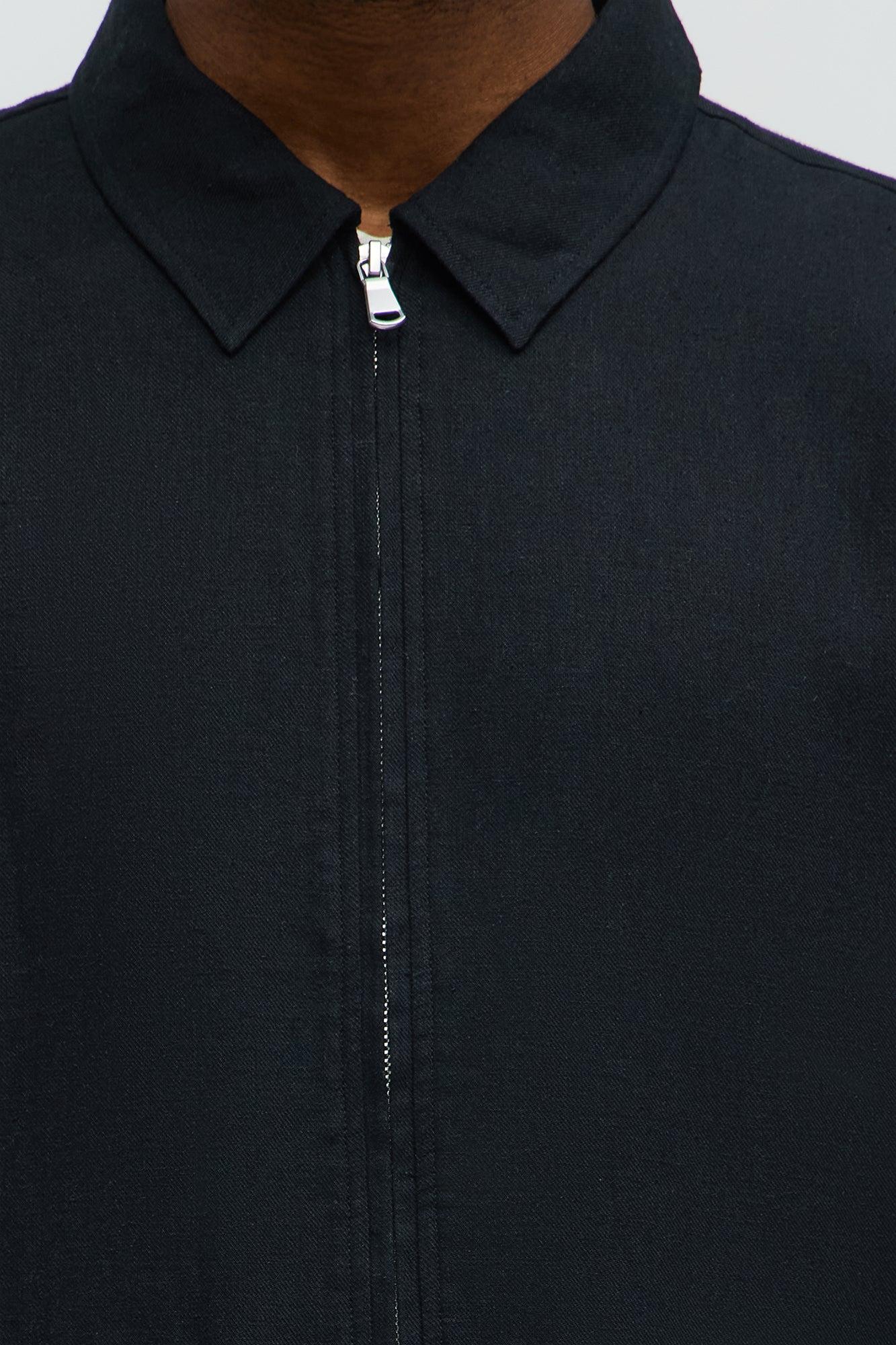 Bahamas Linen Zip Collar Jacket - Black Product Image
