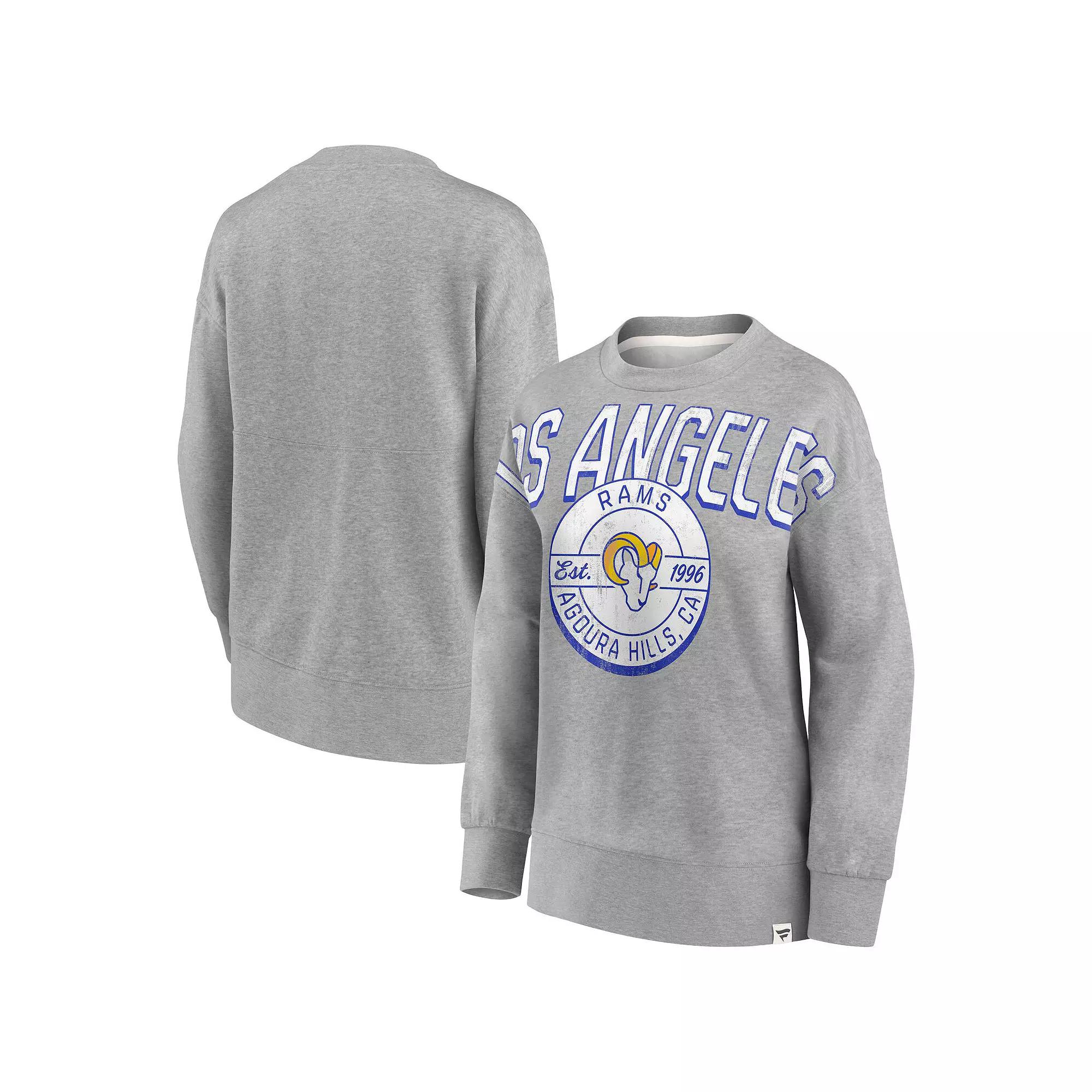 Women's Fanatics Branded Heathered Gray Los Angeles Rams Jump Distribution Tri-Blend Pullover Sweatshirt,  Product Image